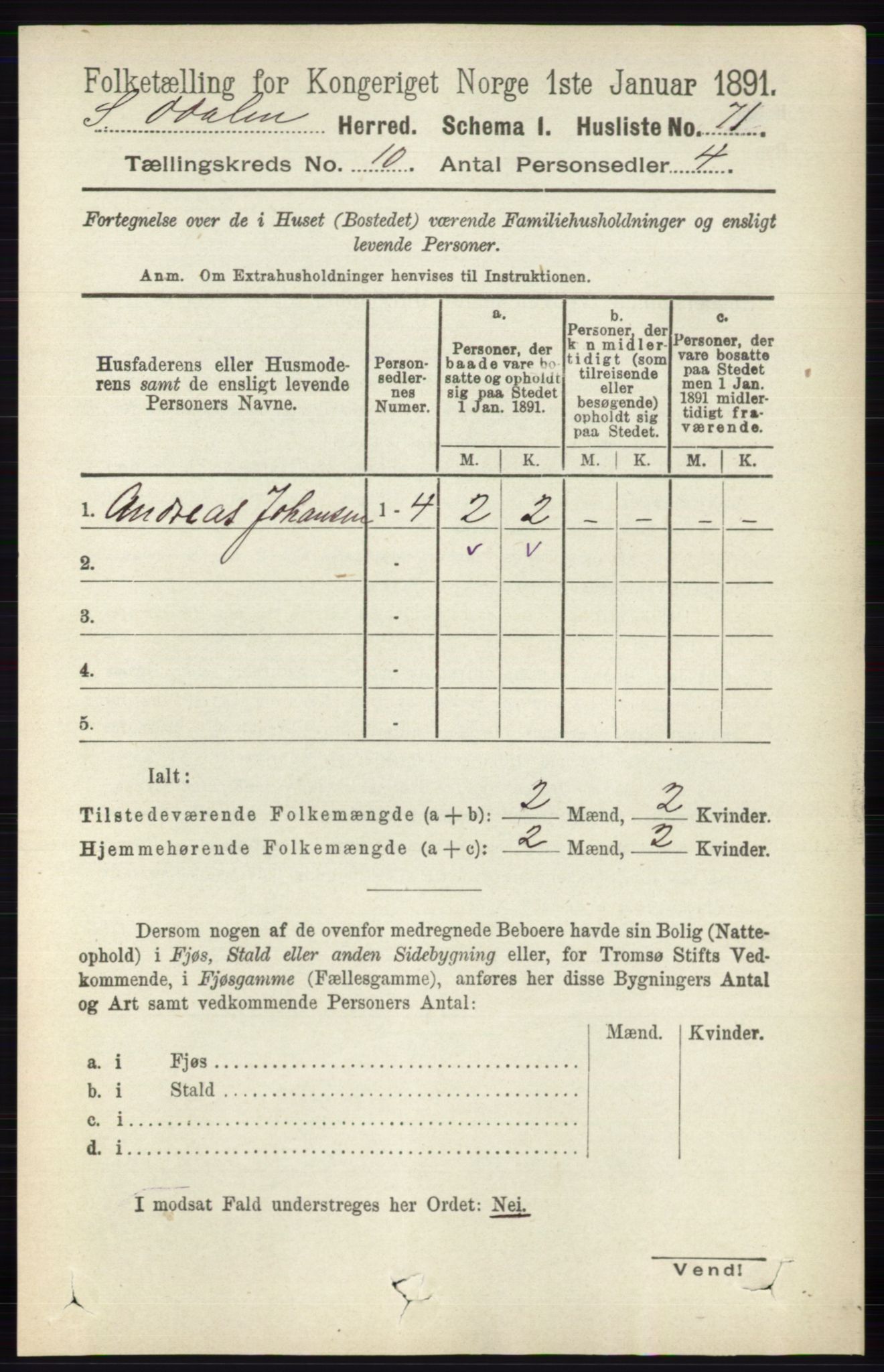 RA, 1891 census for 0419 Sør-Odal, 1891, p. 4359