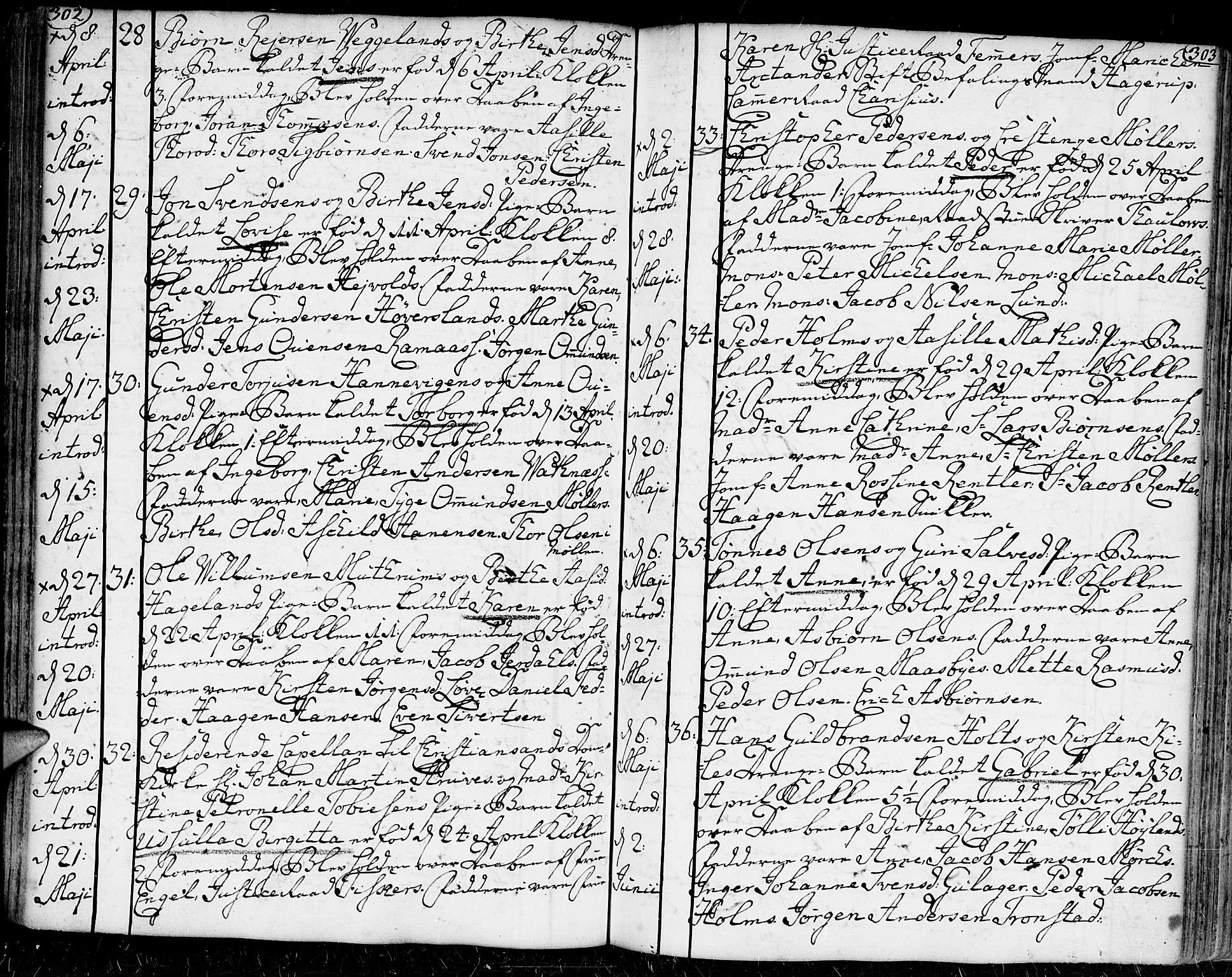 Kristiansand domprosti, AV/SAK-1112-0006/F/Fa/L0002: Parish register (official) no. A 2, 1755-1778, p. 302-303