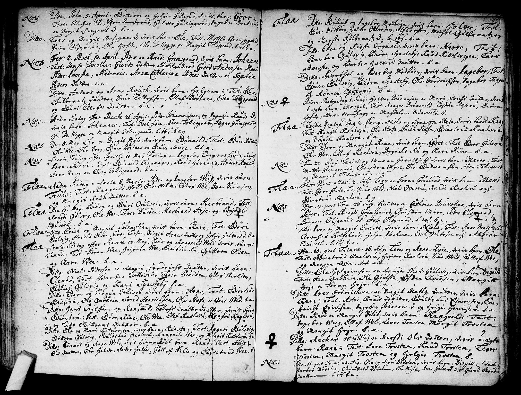 Nes kirkebøker, SAKO/A-236/F/Fa/L0002: Parish register (official) no. 2, 1707-1759, p. 43