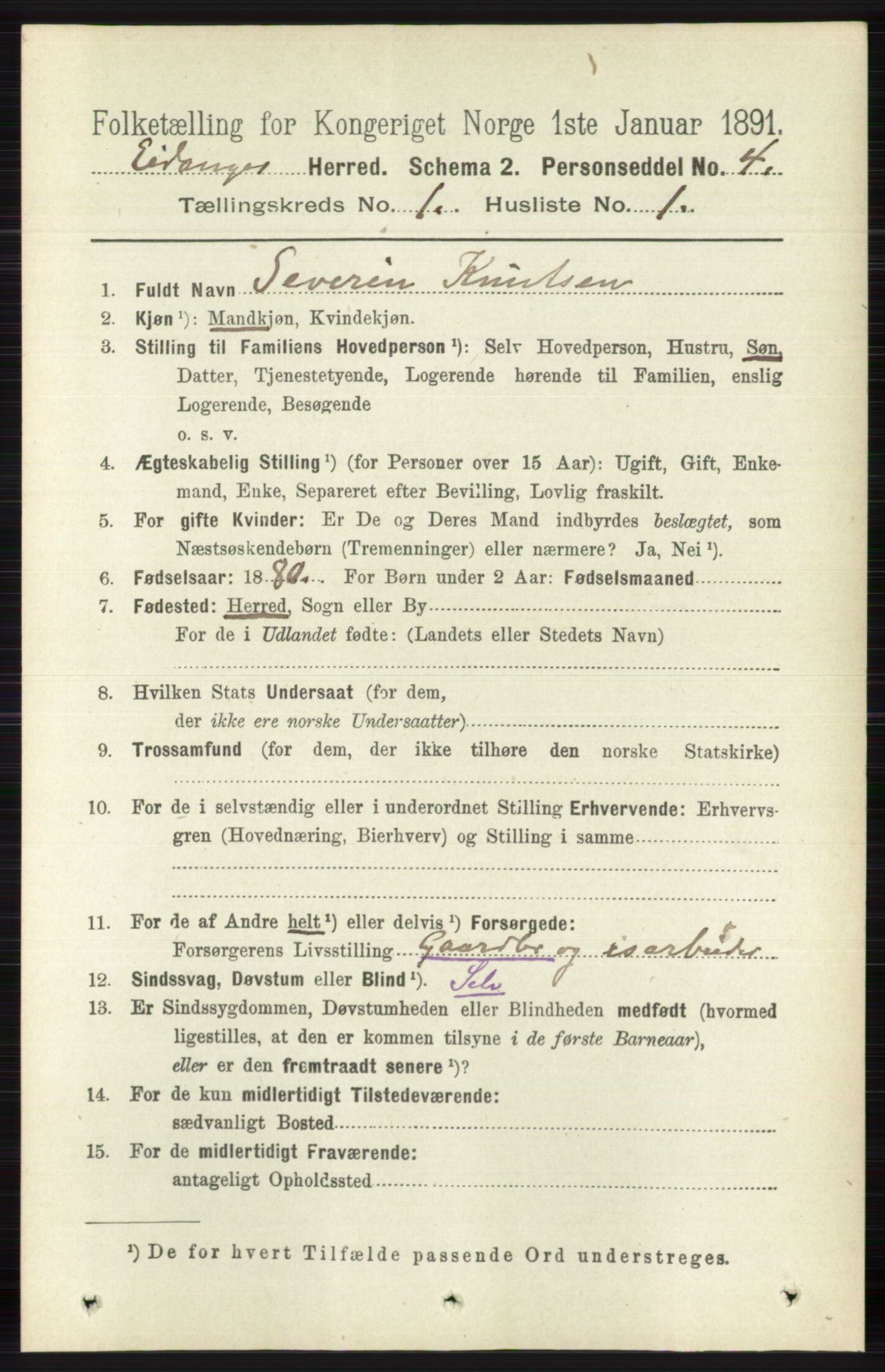 RA, 1891 census for 0813 Eidanger, 1891, p. 152