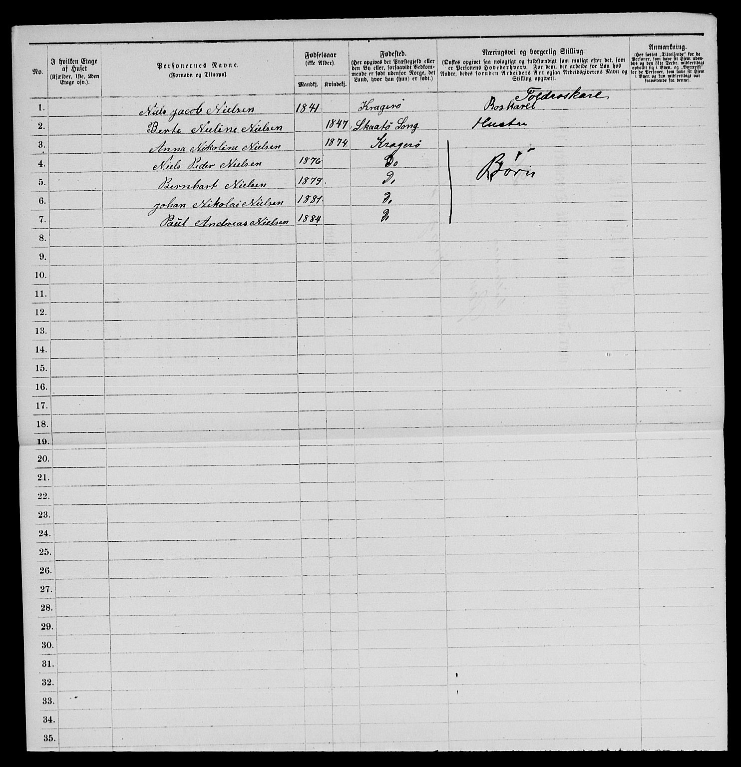 SAKO, 1885 census for 0801 Kragerø, 1885, p. 500