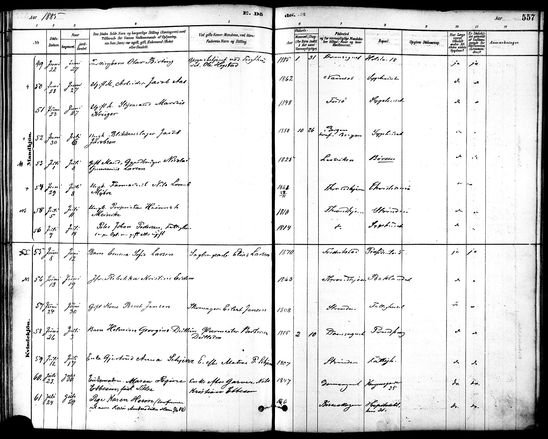 Ministerialprotokoller, klokkerbøker og fødselsregistre - Sør-Trøndelag, AV/SAT-A-1456/601/L0058: Parish register (official) no. 601A26, 1877-1891, p. 557