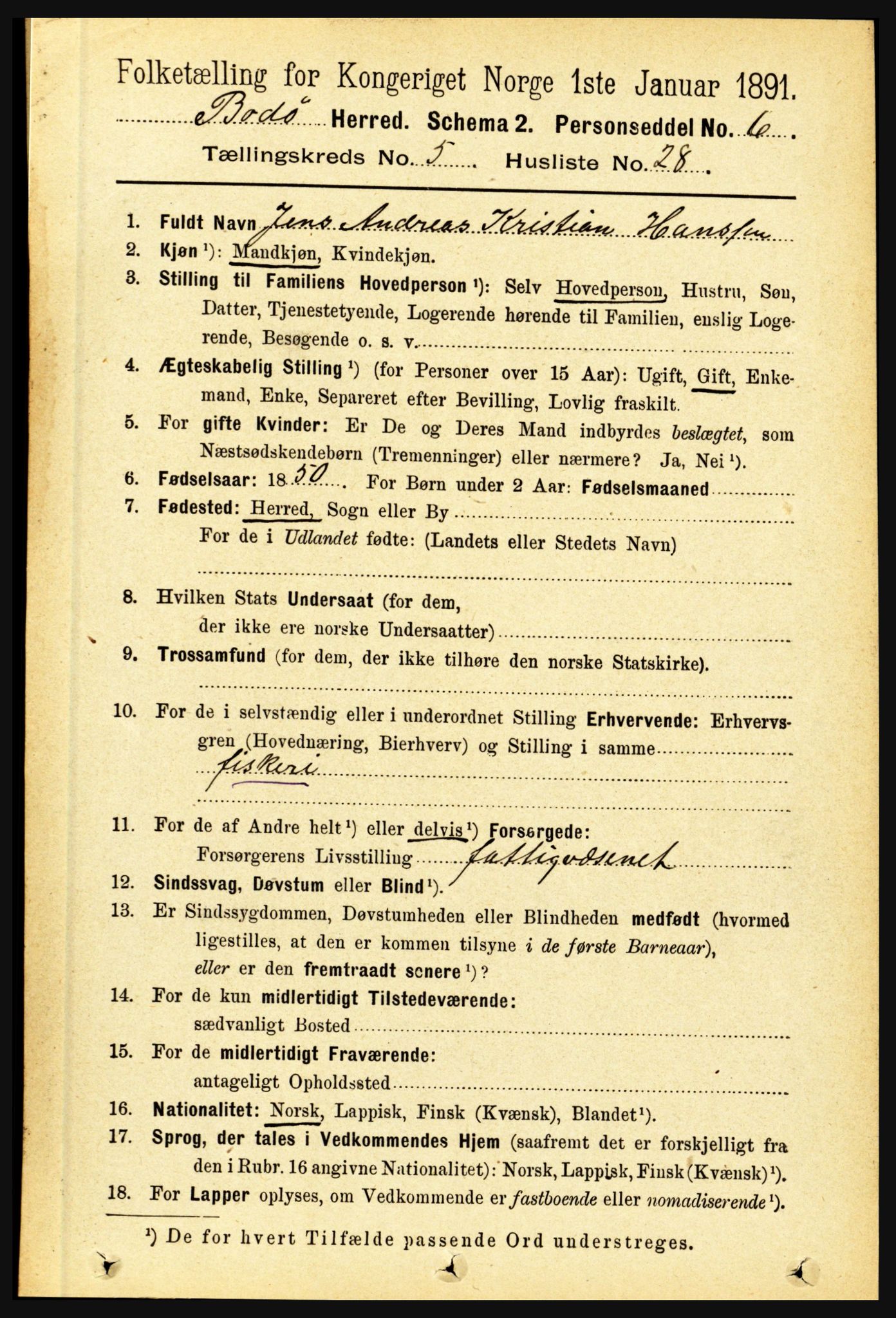 RA, 1891 census for 1843 Bodø, 1891, p. 3341