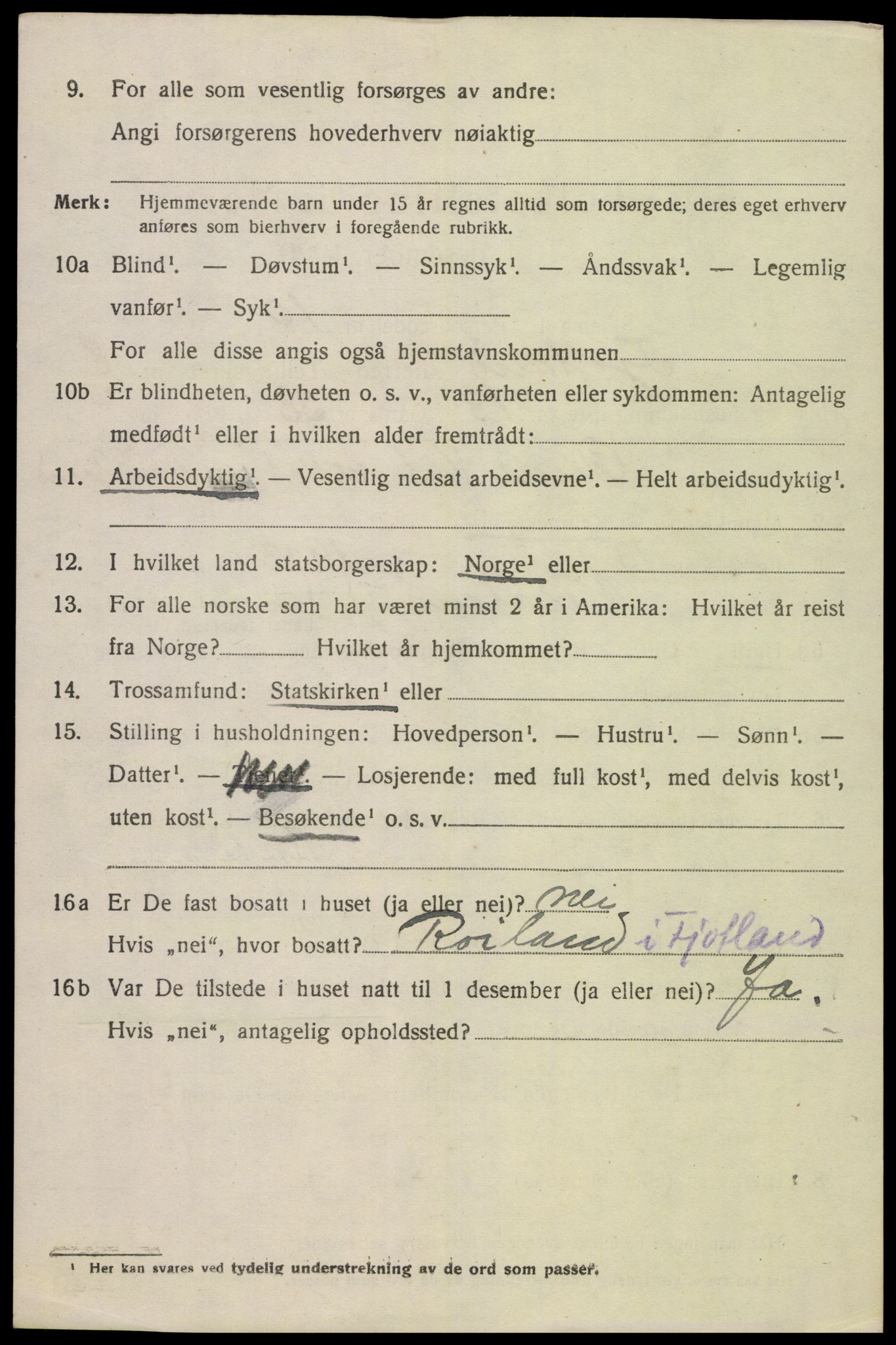 SAK, 1920 census for Fjotland, 1920, p. 2141