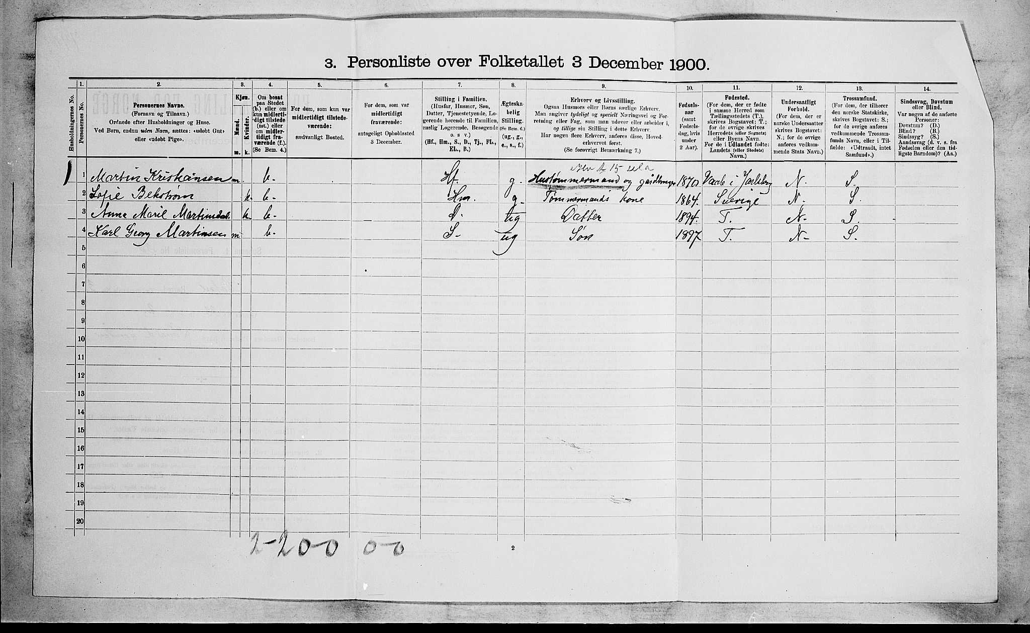 RA, 1900 census for Botne, 1900, p. 376