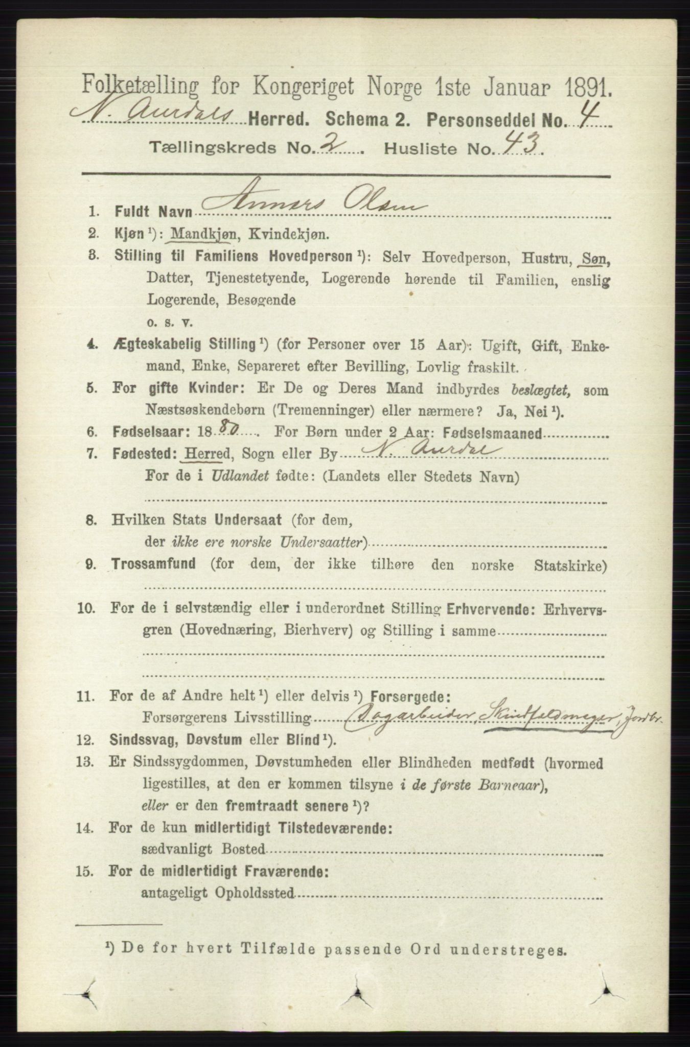 RA, 1891 census for 0542 Nord-Aurdal, 1891, p. 811