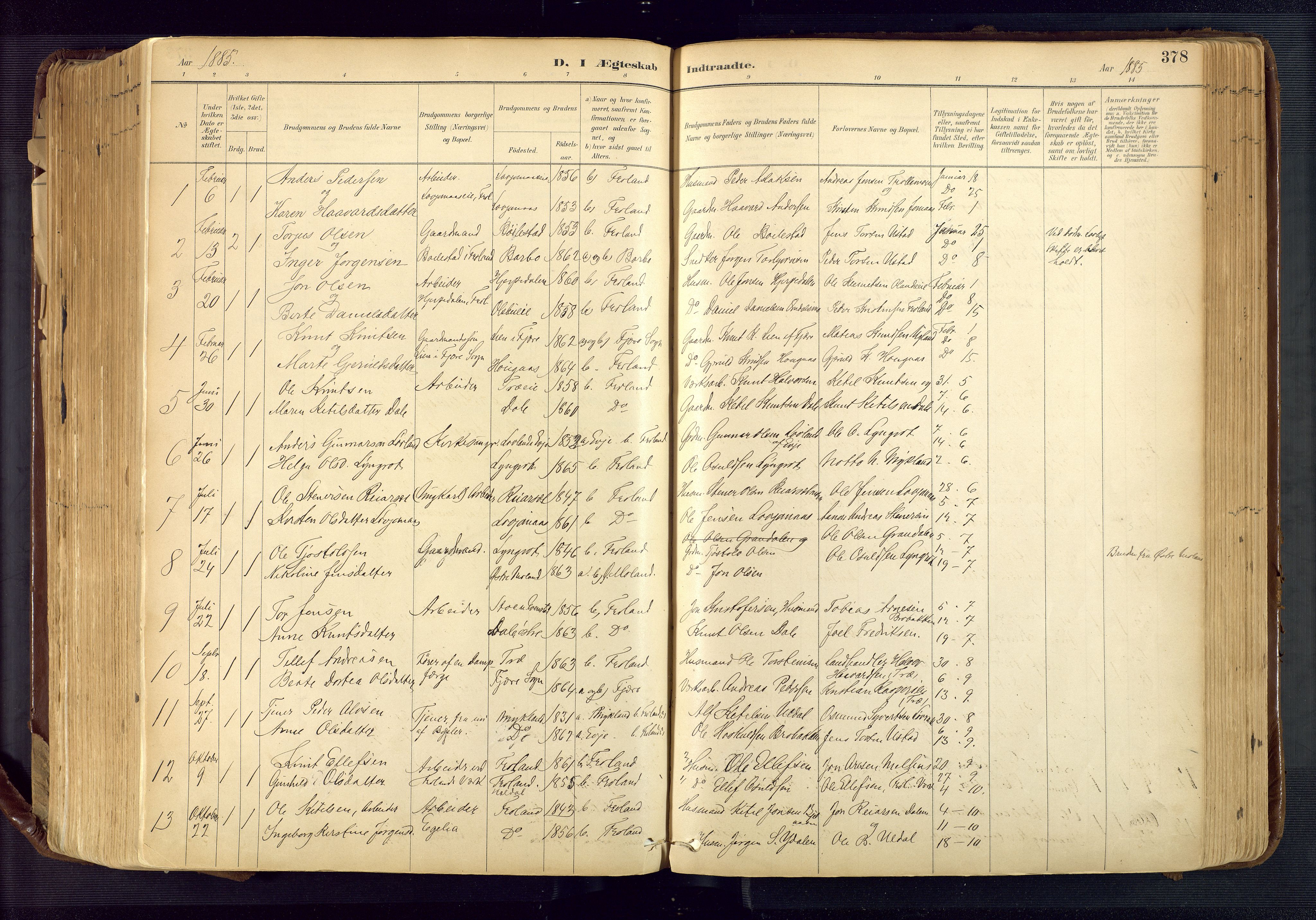 Froland sokneprestkontor, AV/SAK-1111-0013/F/Fa/L0005: Parish register (official) no. A 5, 1882-1921, p. 378