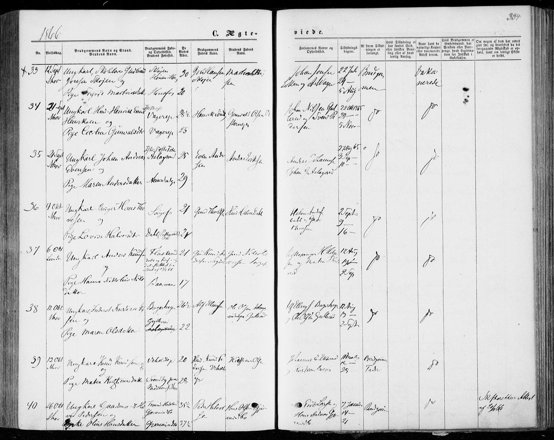 Norderhov kirkebøker, AV/SAKO-A-237/F/Fa/L0013: Parish register (official) no. 13, 1866-1874, p. 334