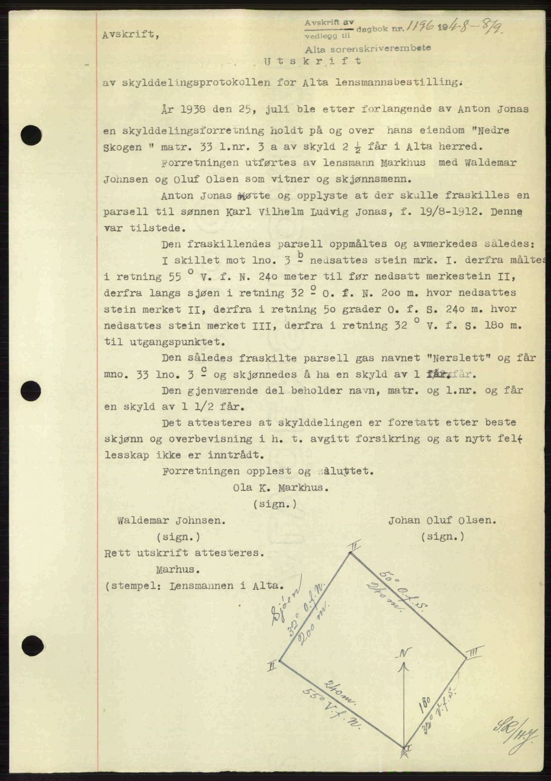 Alta fogderi/sorenskriveri, AV/SATØ-SATØ-5/1/K/Kd/L0037pantebok: Mortgage book no. 39-40, 1948-1949, Diary no: : 1196/1948