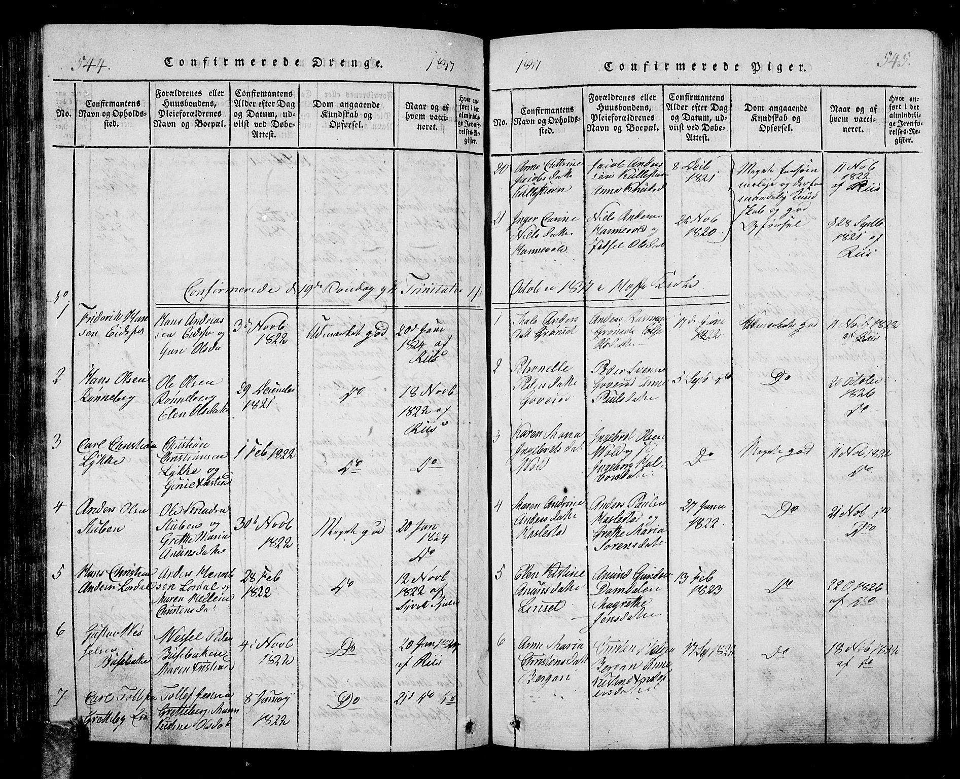 Hof kirkebøker, AV/SAKO-A-64/G/Ga/L0001: Parish register (copy) no. I 1, 1814-1844, p. 544-545