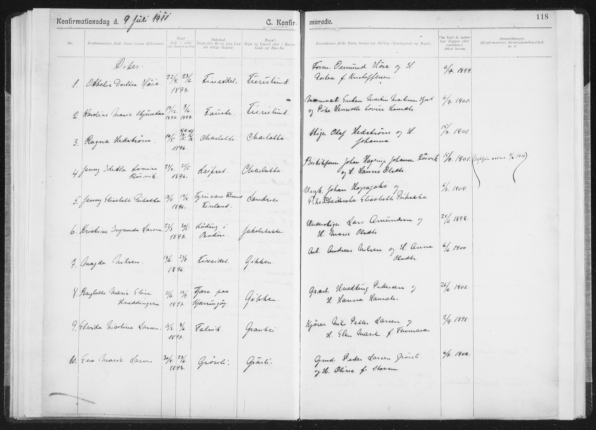 Ministerialprotokoller, klokkerbøker og fødselsregistre - Nordland, SAT/A-1459/850/L0711: Curate's parish register no. 850B01, 1902-1915, p. 118