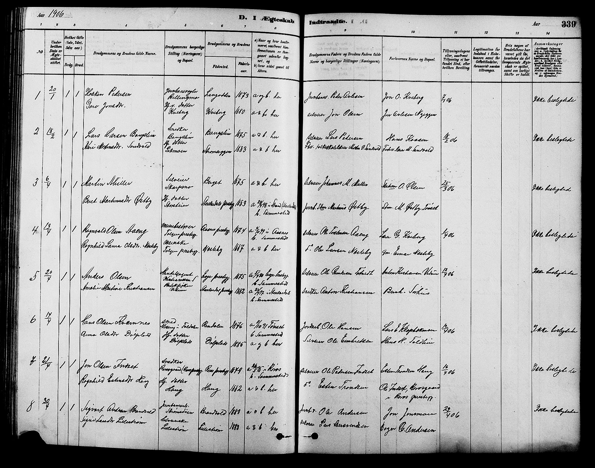 Alvdal prestekontor, SAH/PREST-060/H/Ha/Hab/L0003: Parish register (copy) no. 3, 1878-1907, p. 339