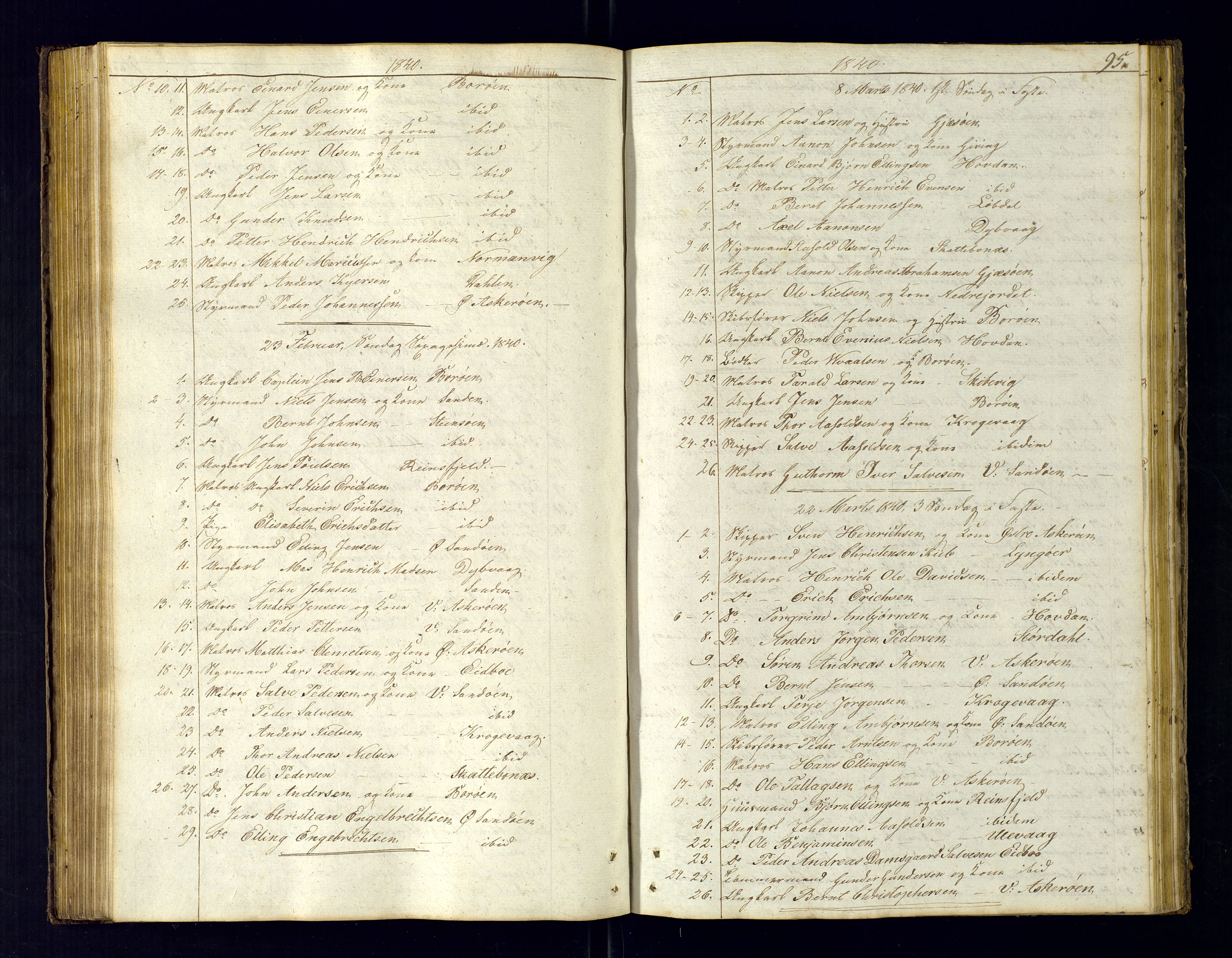 Dypvåg sokneprestkontor, SAK/1111-0007/F/Fc/Fca/L0002: Communicants register no. C-2, 1831-1848, p. 95