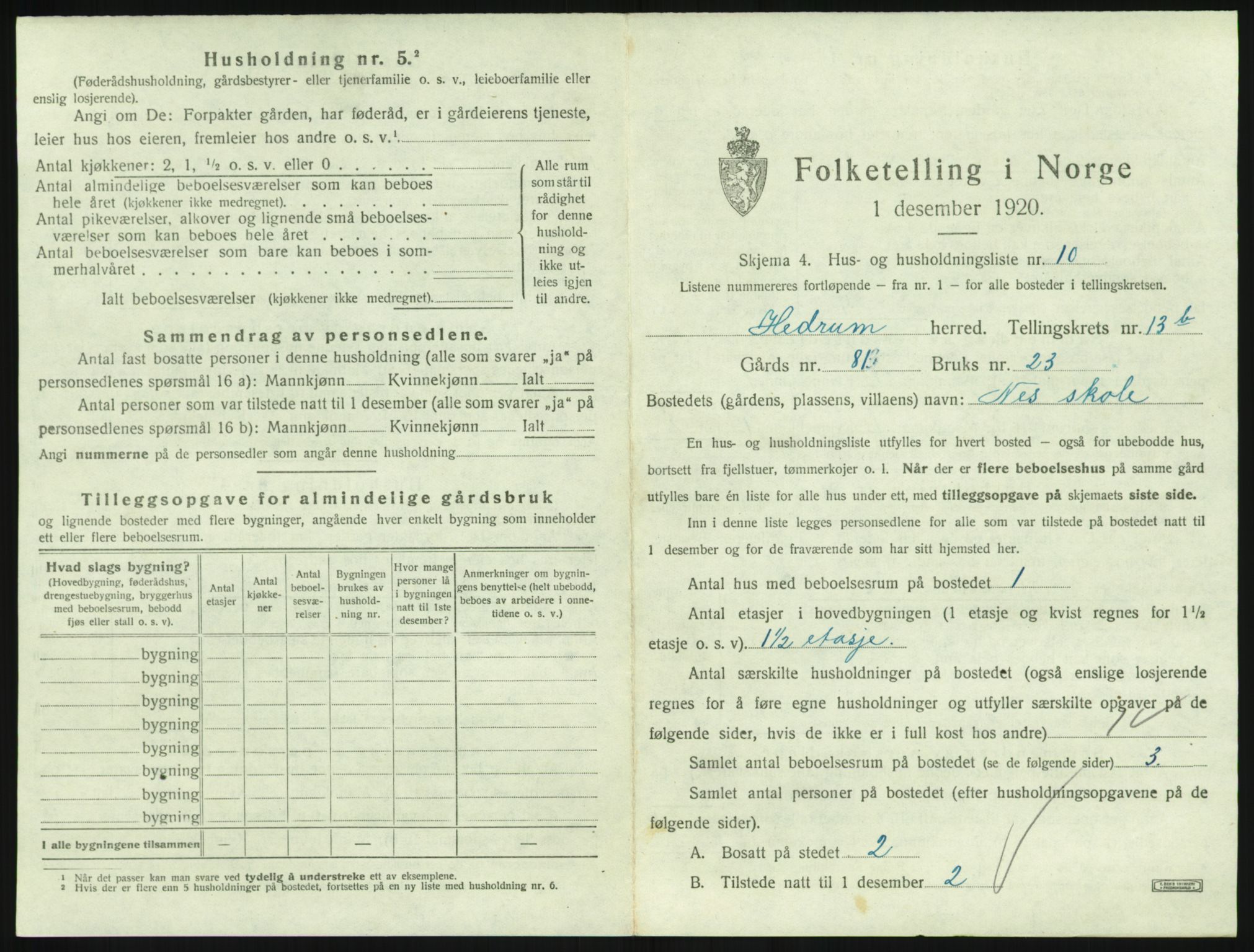 SAKO, 1920 census for Hedrum, 1920, p. 1221