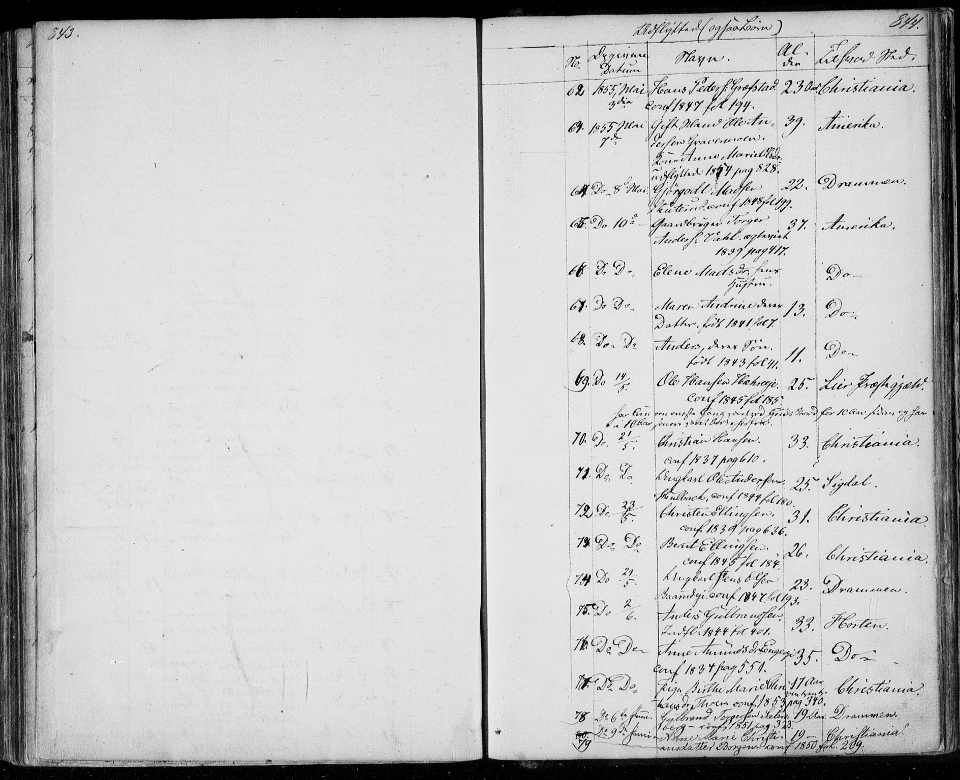 Modum kirkebøker, AV/SAKO-A-234/F/Fa/L0008: Parish register (official) no. 8, 1851-1859, p. 843-844