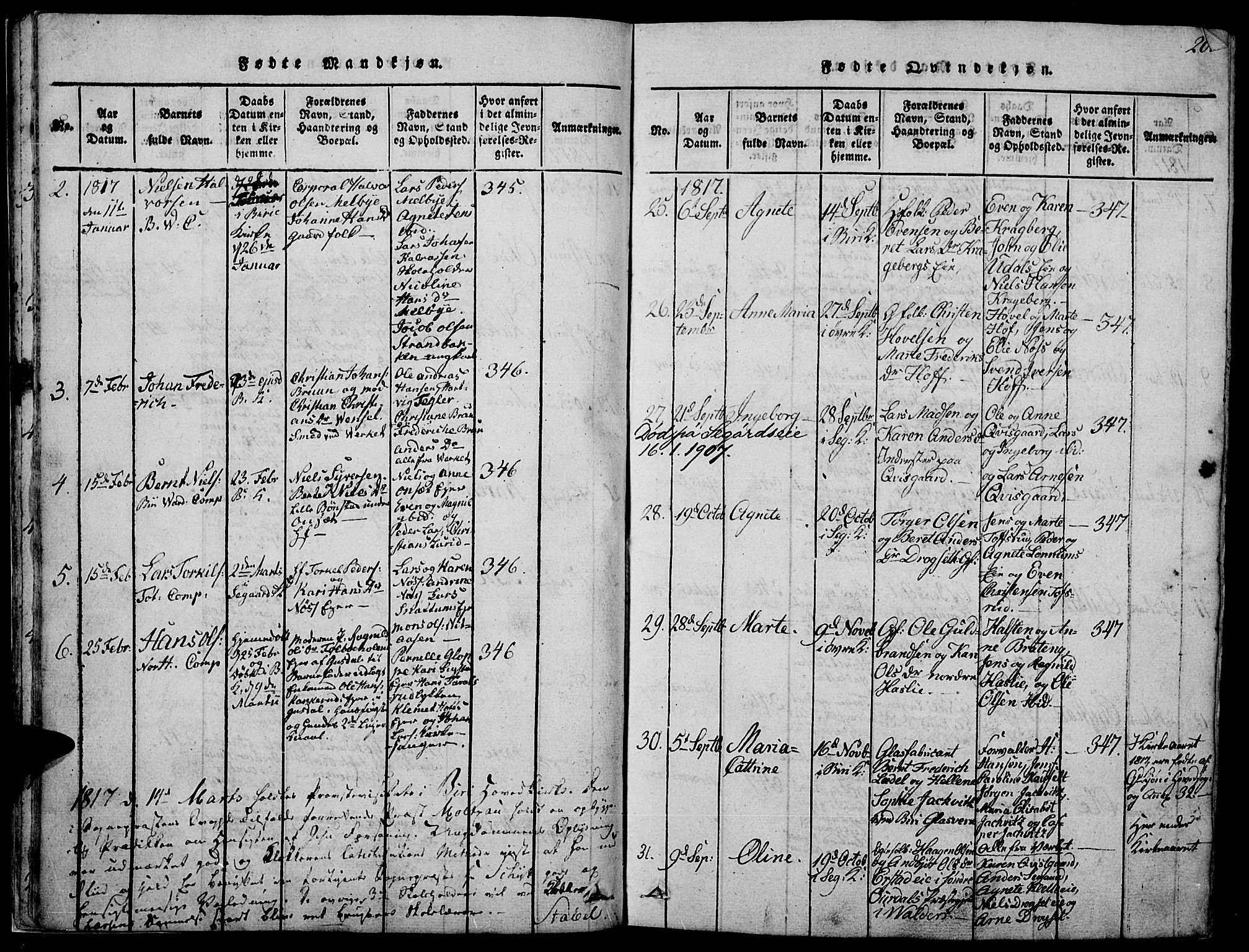 Biri prestekontor, AV/SAH-PREST-096/H/Ha/Haa/L0003: Parish register (official) no. 3, 1814-1828, p. 20