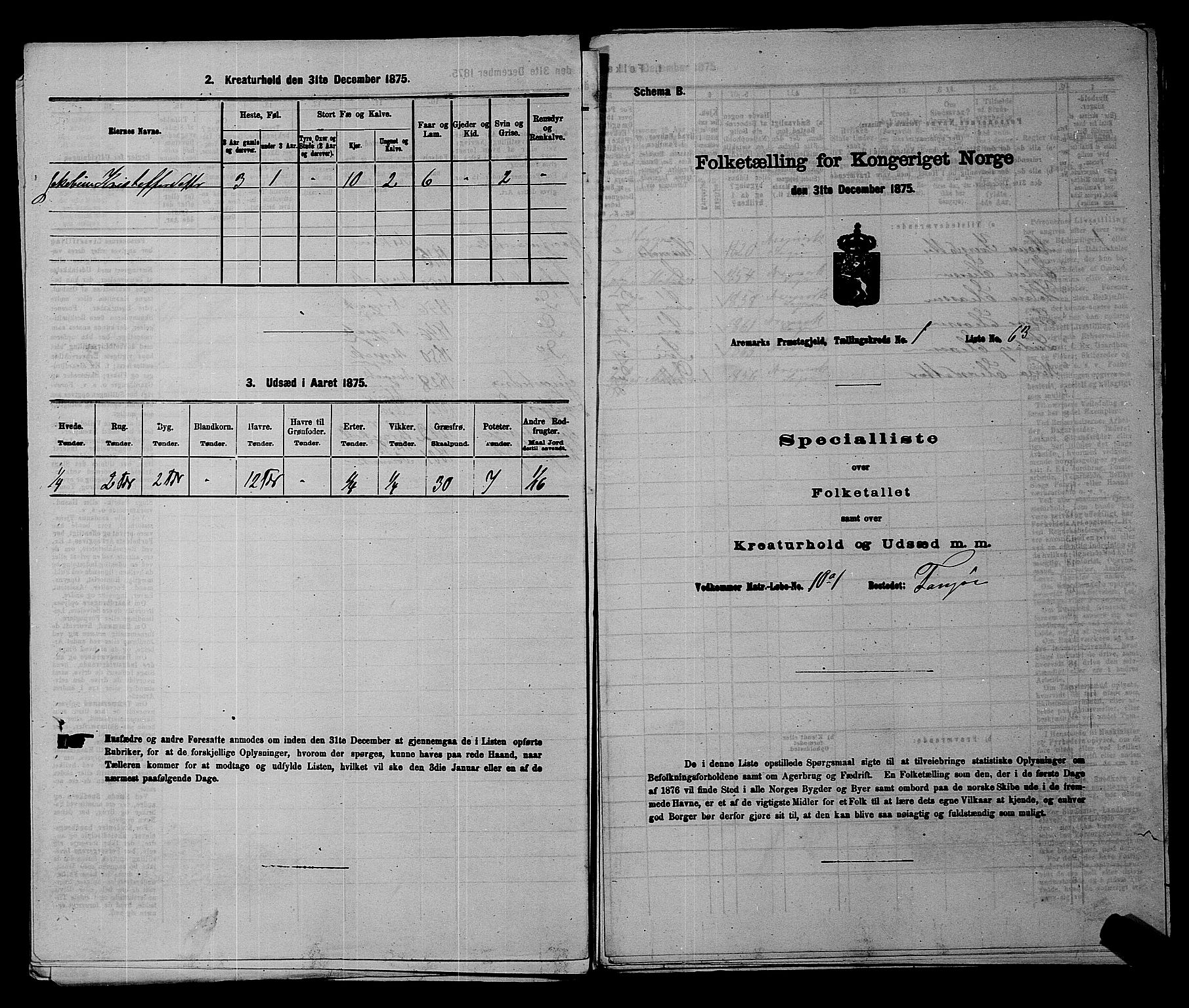 RA, 1875 census for 0118P Aremark, 1875, p. 134