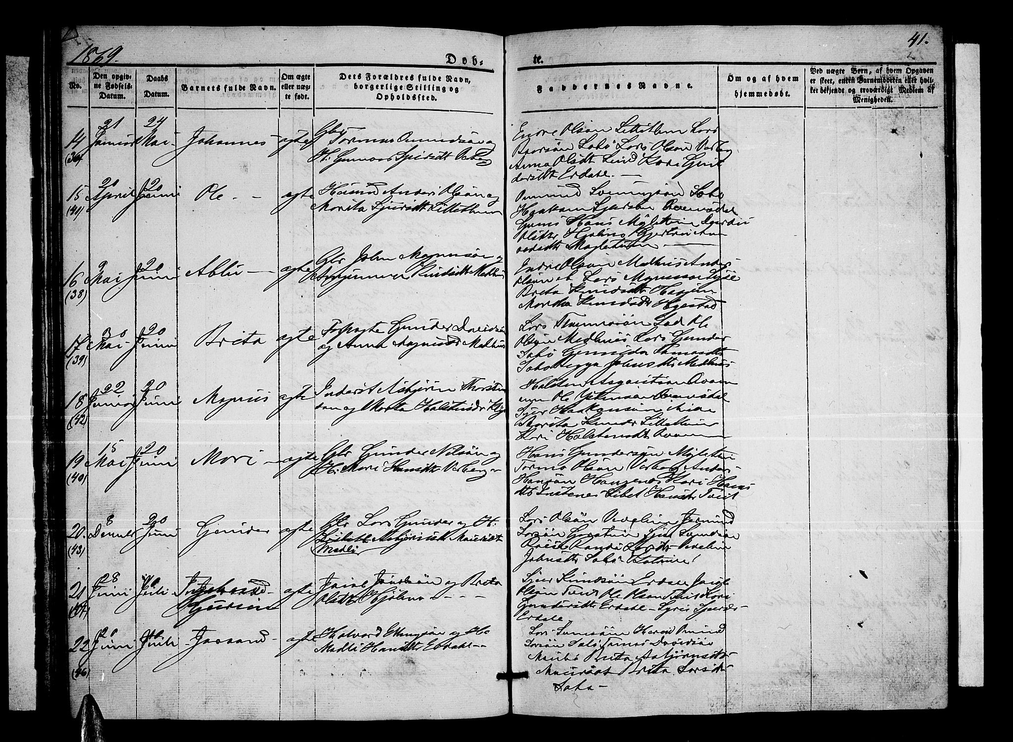 Ullensvang sokneprestembete, SAB/A-78701/H/Hab: Parish register (copy) no. C 1, 1855-1871, p. 41