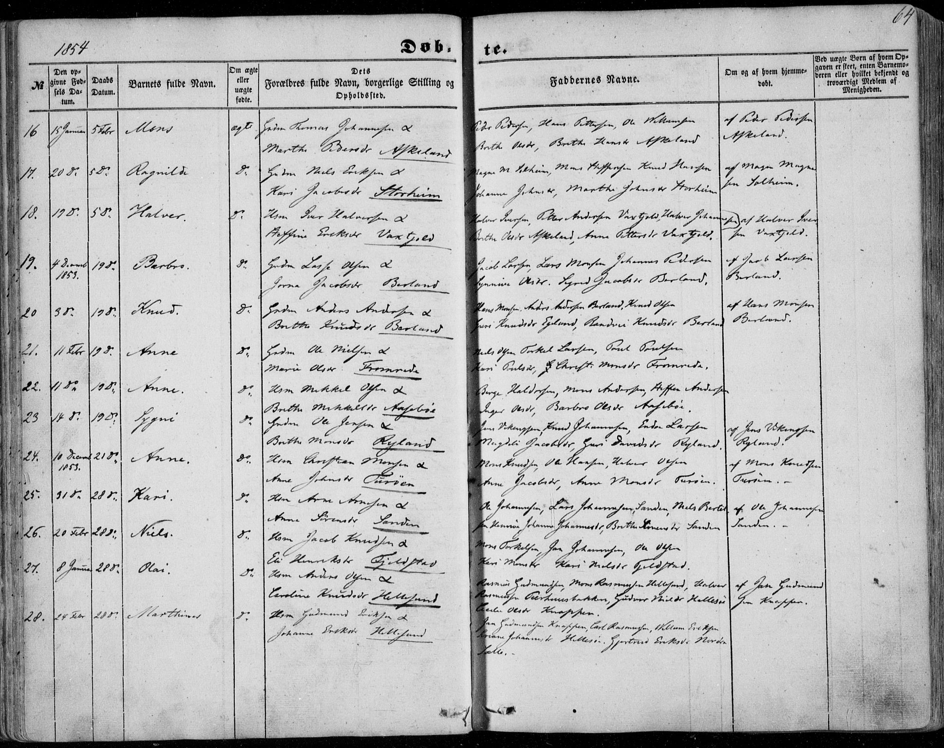 Manger sokneprestembete, AV/SAB-A-76801/H/Haa: Parish register (official) no. A 6, 1849-1859, p. 64