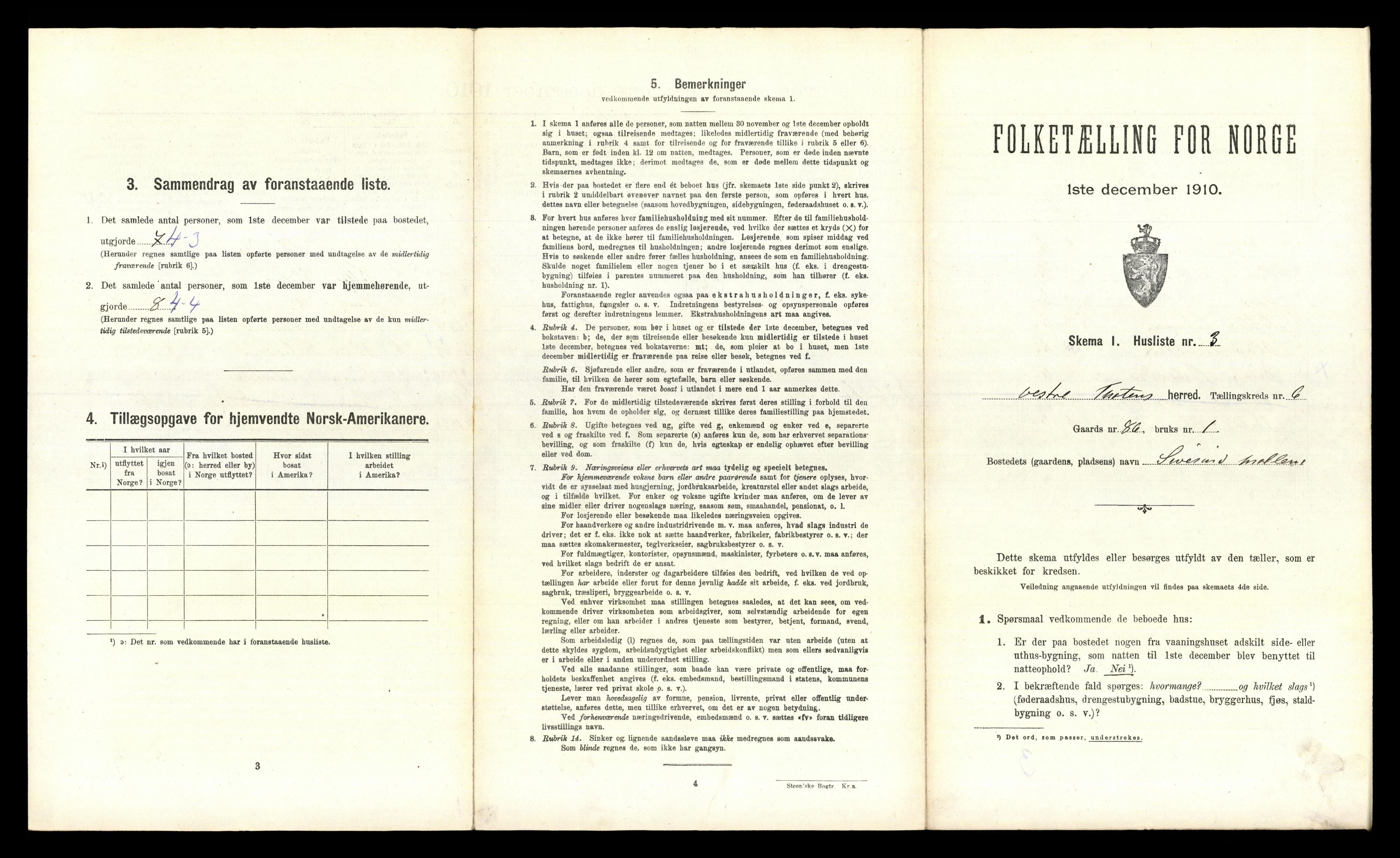 RA, 1910 census for Vestre Toten, 1910, p. 855