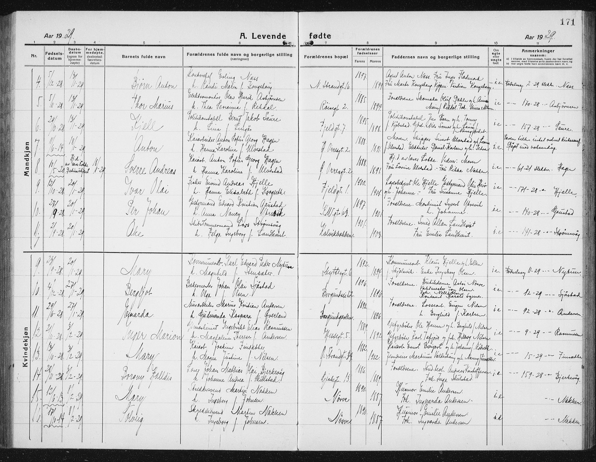 Ministerialprotokoller, klokkerbøker og fødselsregistre - Møre og Romsdal, AV/SAT-A-1454/529/L0475: Parish register (copy) no. 529C12, 1921-1934, p. 171