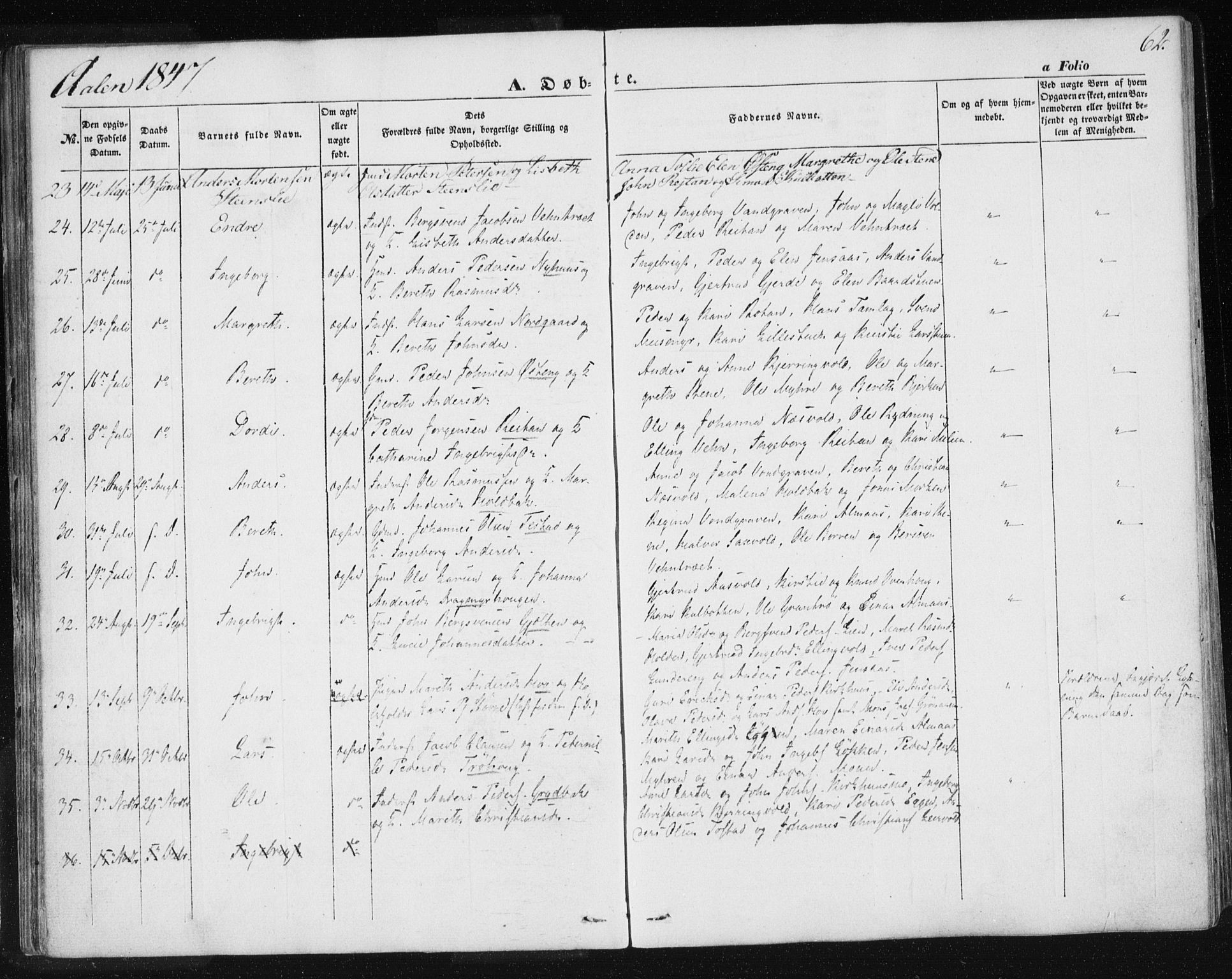 Ministerialprotokoller, klokkerbøker og fødselsregistre - Sør-Trøndelag, SAT/A-1456/685/L0965: Parish register (official) no. 685A06 /3, 1846-1859, p. 62
