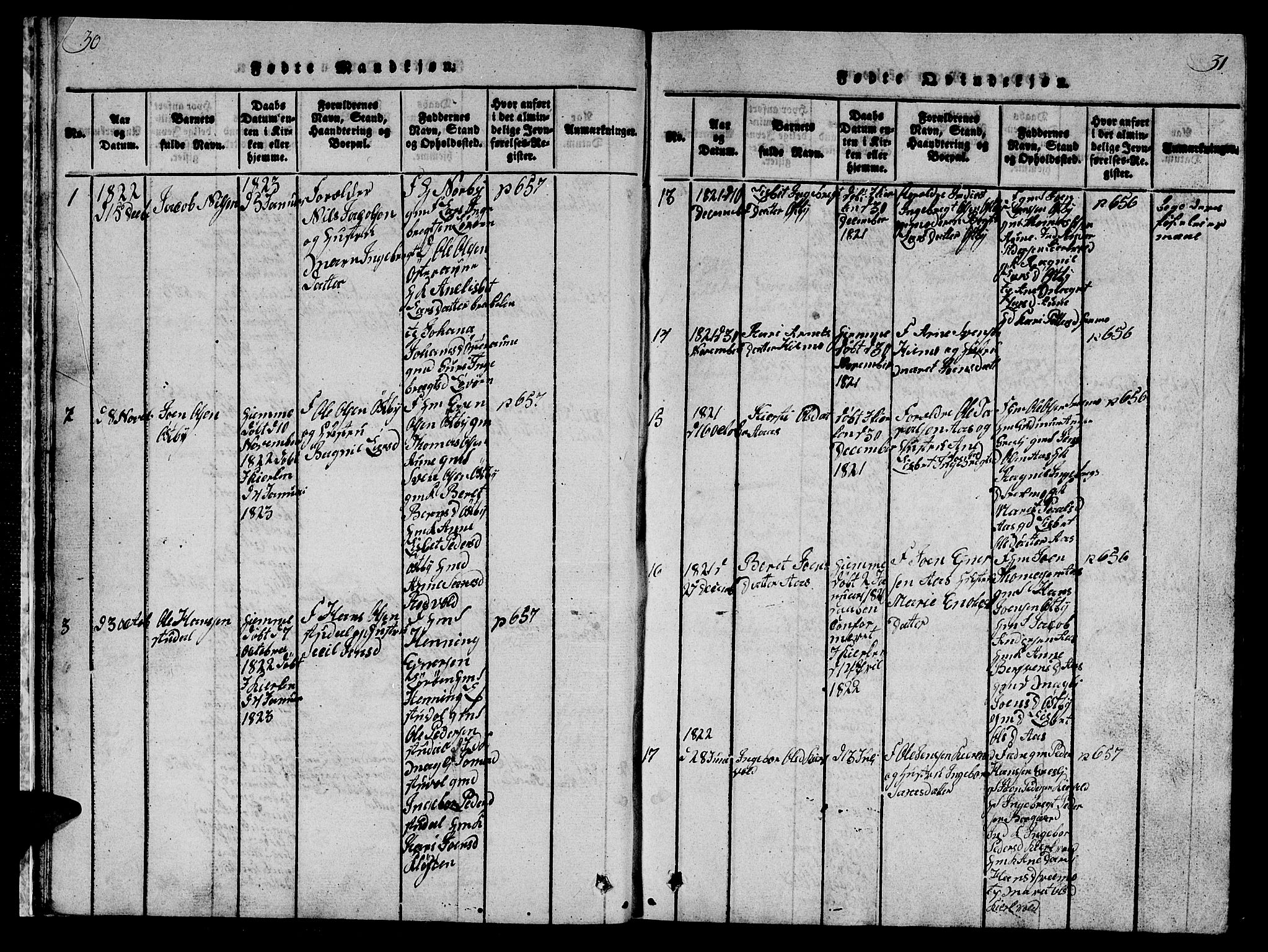 Ministerialprotokoller, klokkerbøker og fødselsregistre - Sør-Trøndelag, SAT/A-1456/698/L1164: Parish register (copy) no. 698C01, 1816-1861, p. 30-31