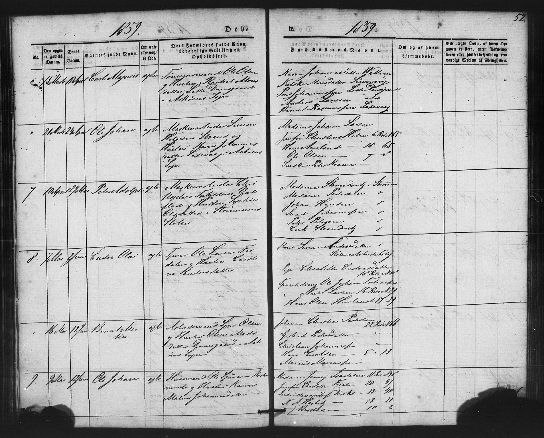 St. Jørgens hospital og Årstad sokneprestembete, AV/SAB-A-99934: Parish register (copy) no. A 2, 1843-1863, p. 52