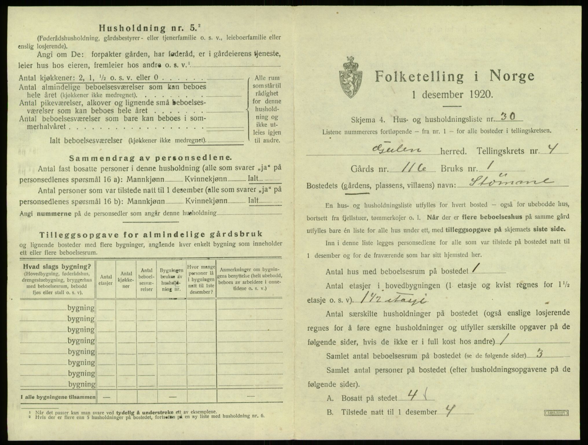 SAB, 1920 census for Gulen, 1920, p. 217