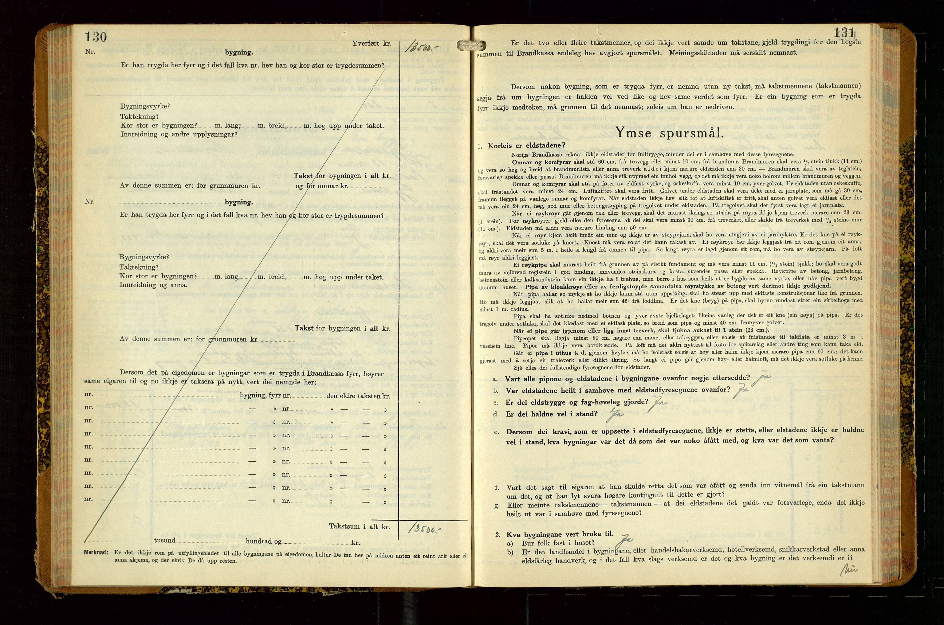 Gjesdal lensmannskontor, AV/SAST-A-100441/Go/L0008: Branntakstskjemaprotokoll, 1937-1955, p. 130-131