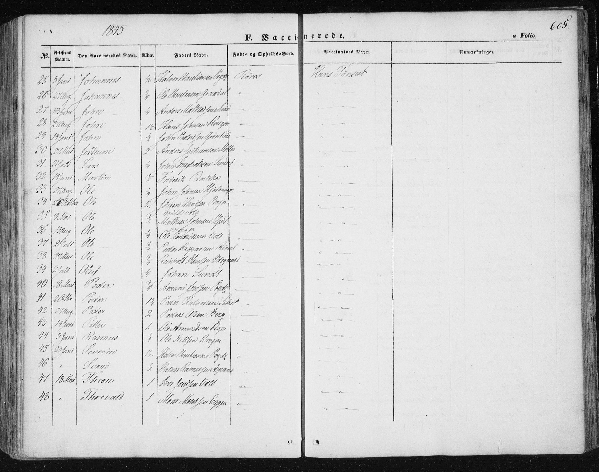 Ministerialprotokoller, klokkerbøker og fødselsregistre - Sør-Trøndelag, AV/SAT-A-1456/681/L0931: Parish register (official) no. 681A09, 1845-1859, p. 605