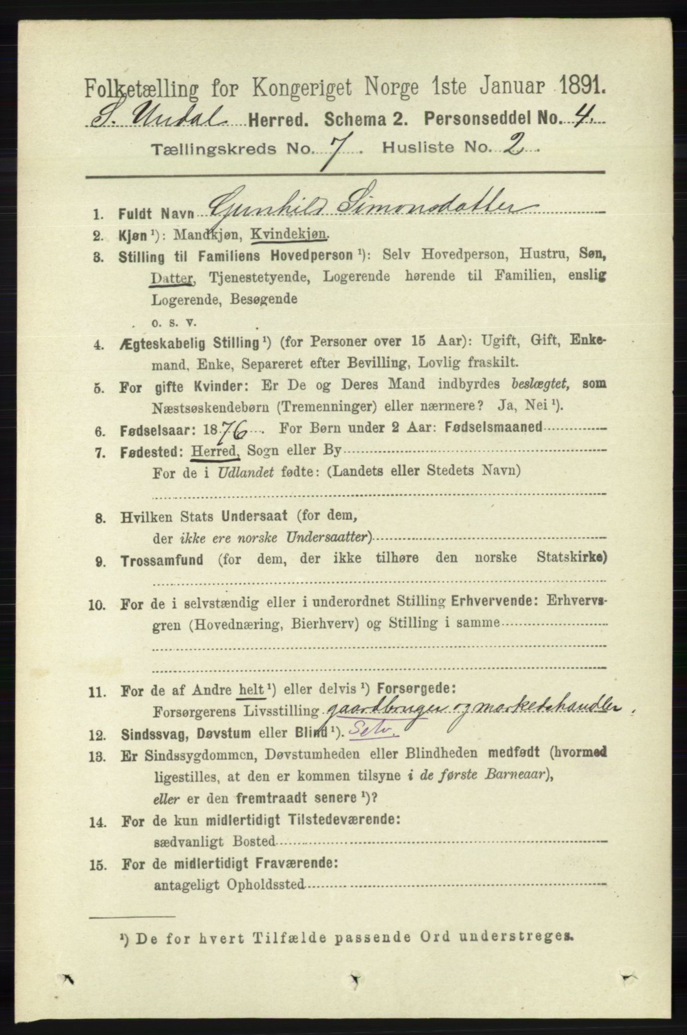 RA, 1891 census for 1029 Sør-Audnedal, 1891, p. 2631