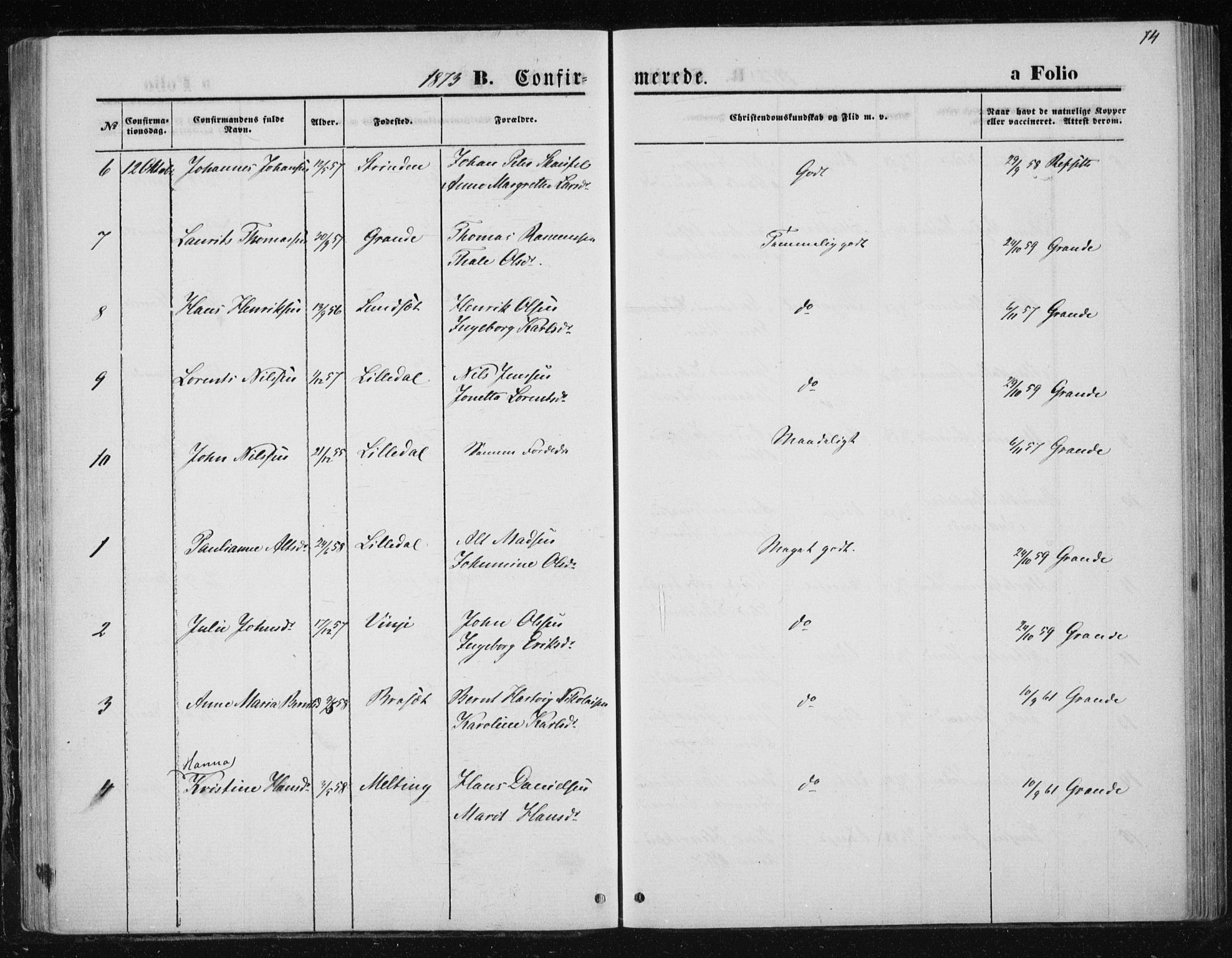 Ministerialprotokoller, klokkerbøker og fødselsregistre - Nord-Trøndelag, AV/SAT-A-1458/733/L0324: Parish register (official) no. 733A03, 1870-1883, p. 74