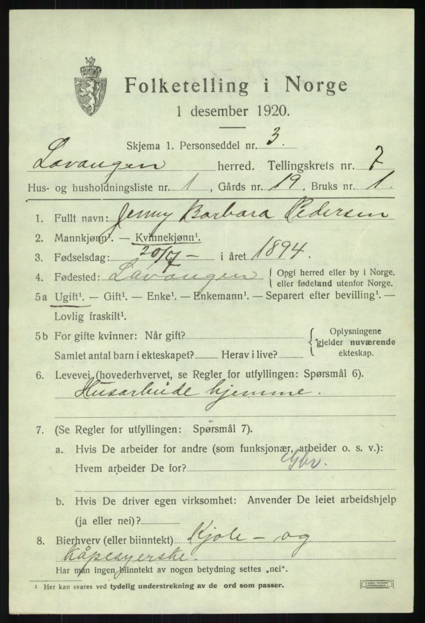 SATØ, 1920 census for Lavangen, 1920, p. 2683