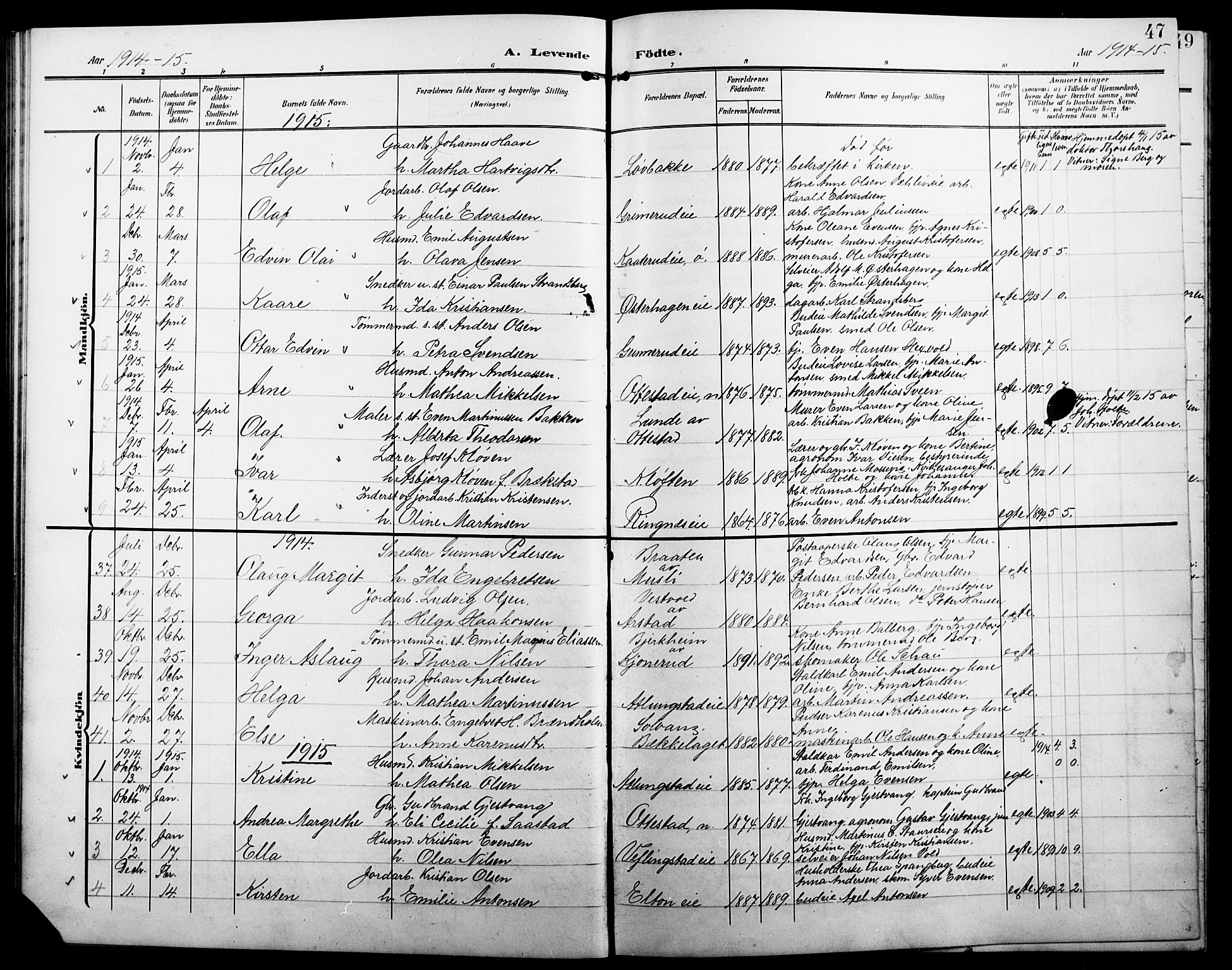 Stange prestekontor, SAH/PREST-002/L/L0013: Parish register (copy) no. 13, 1906-1915, p. 47
