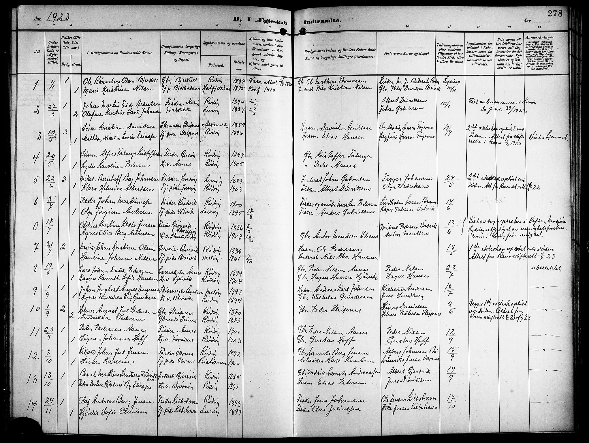 Ministerialprotokoller, klokkerbøker og fødselsregistre - Nordland, SAT/A-1459/841/L0621: Parish register (copy) no. 841C05, 1897-1923, p. 278