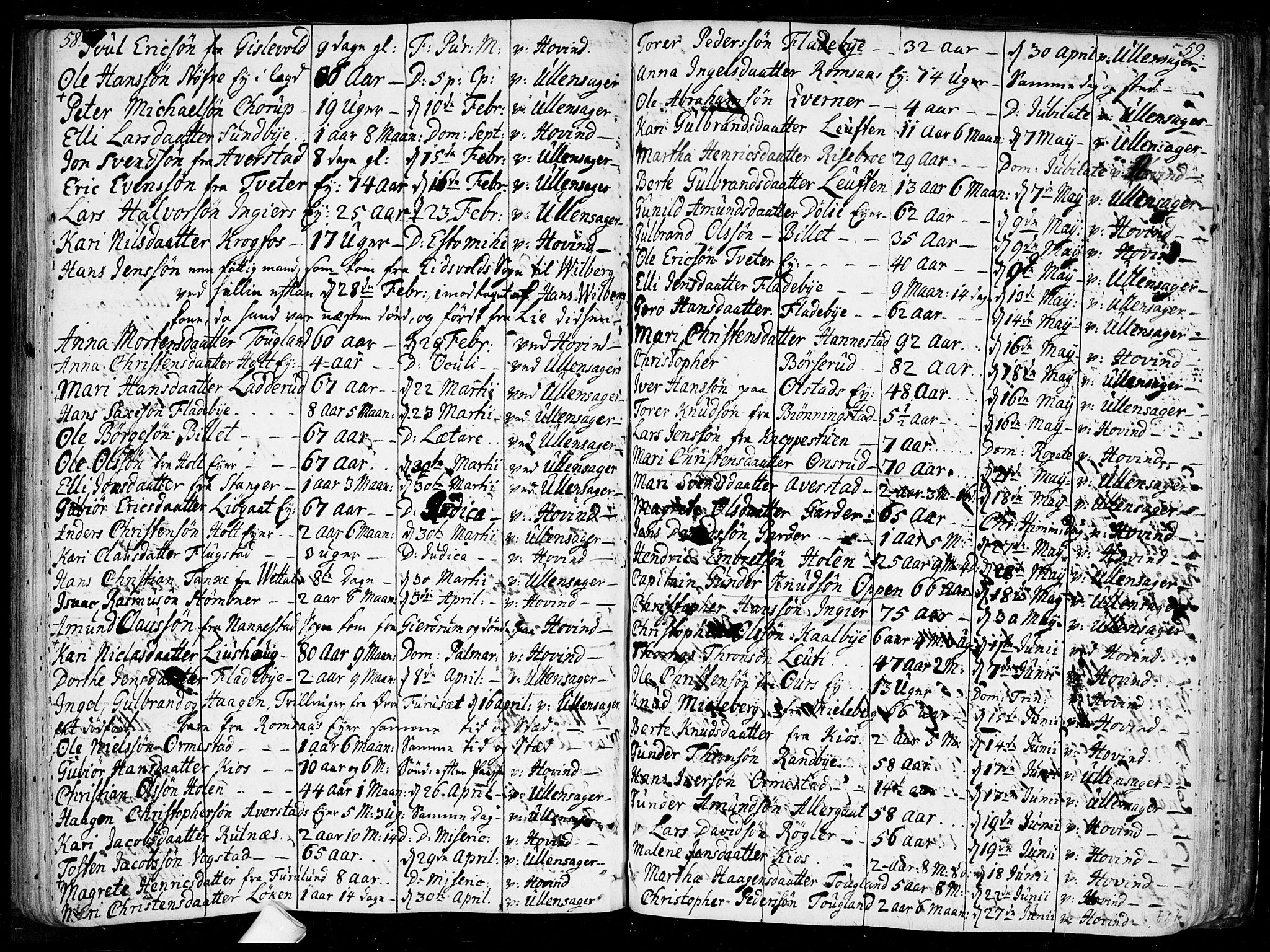 Ullensaker prestekontor Kirkebøker, SAO/A-10236a/F/Fa/L0010: Parish register (official) no. I 10, 1733-1776, p. 58-59