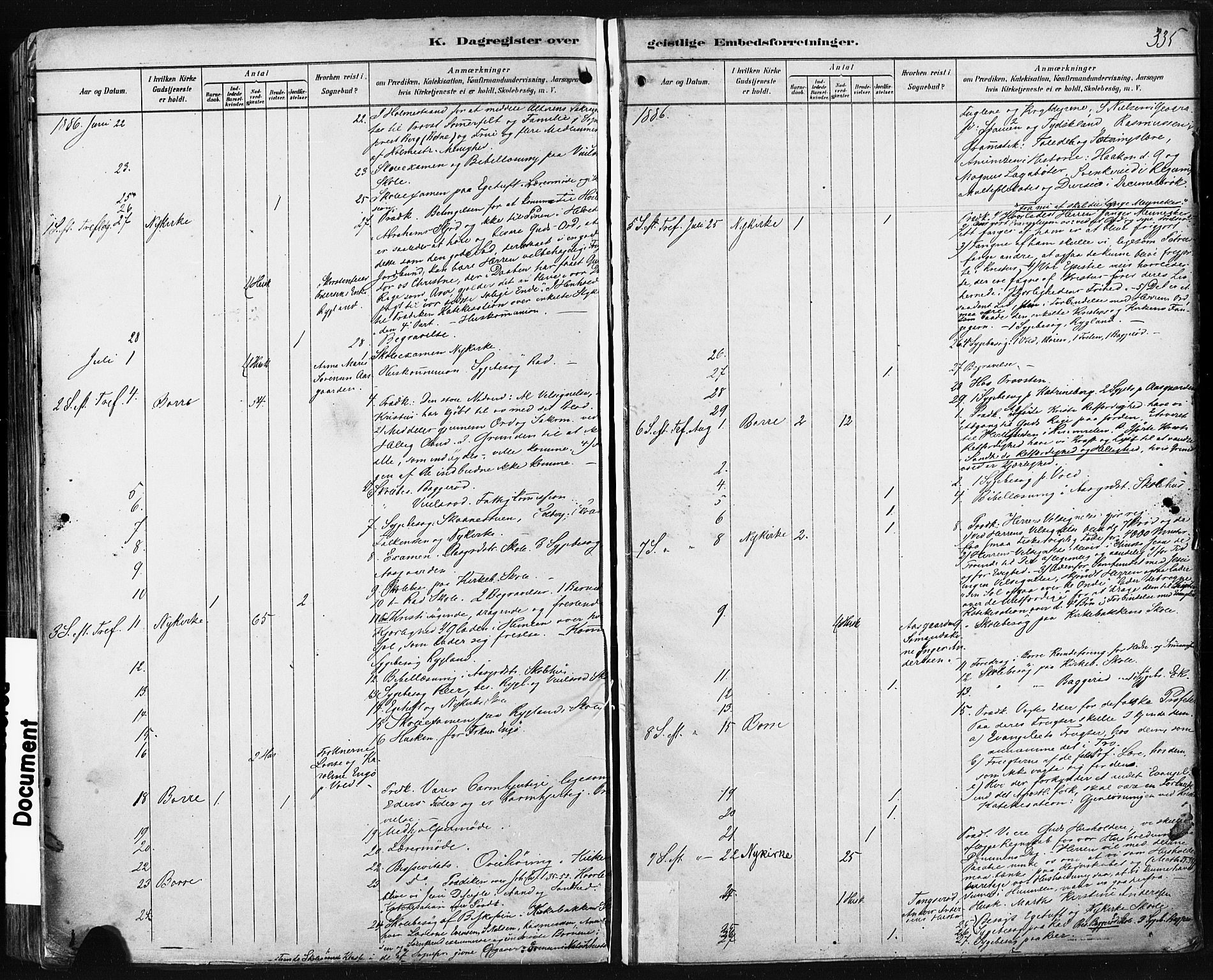 Borre kirkebøker, AV/SAKO-A-338/F/Fa/L0009: Parish register (official) no. I 9, 1878-1896, p. 335