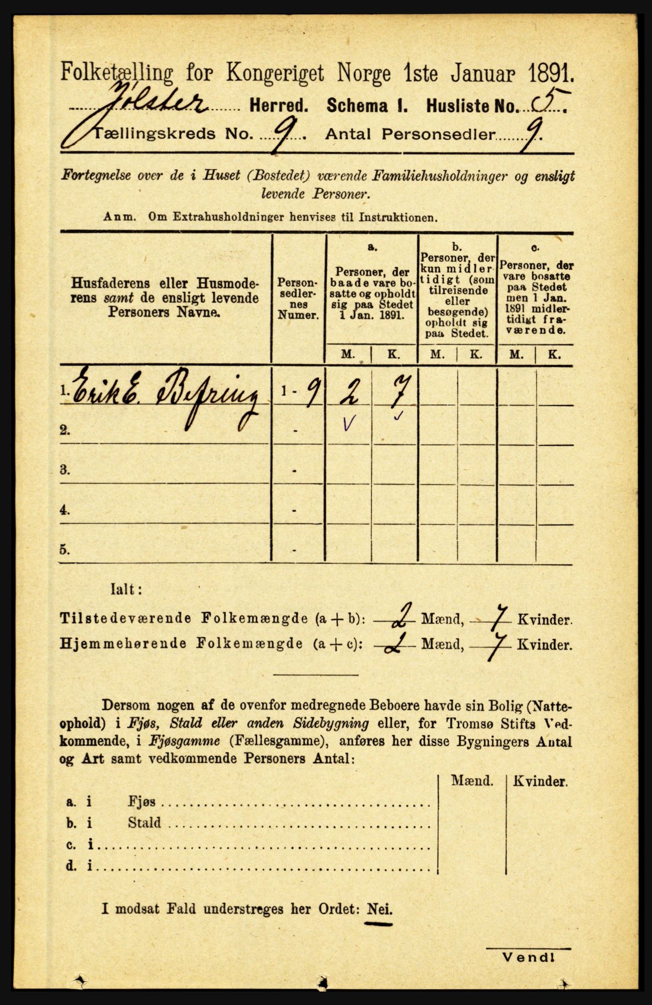 RA, 1891 census for 1431 Jølster, 1891, p. 3097