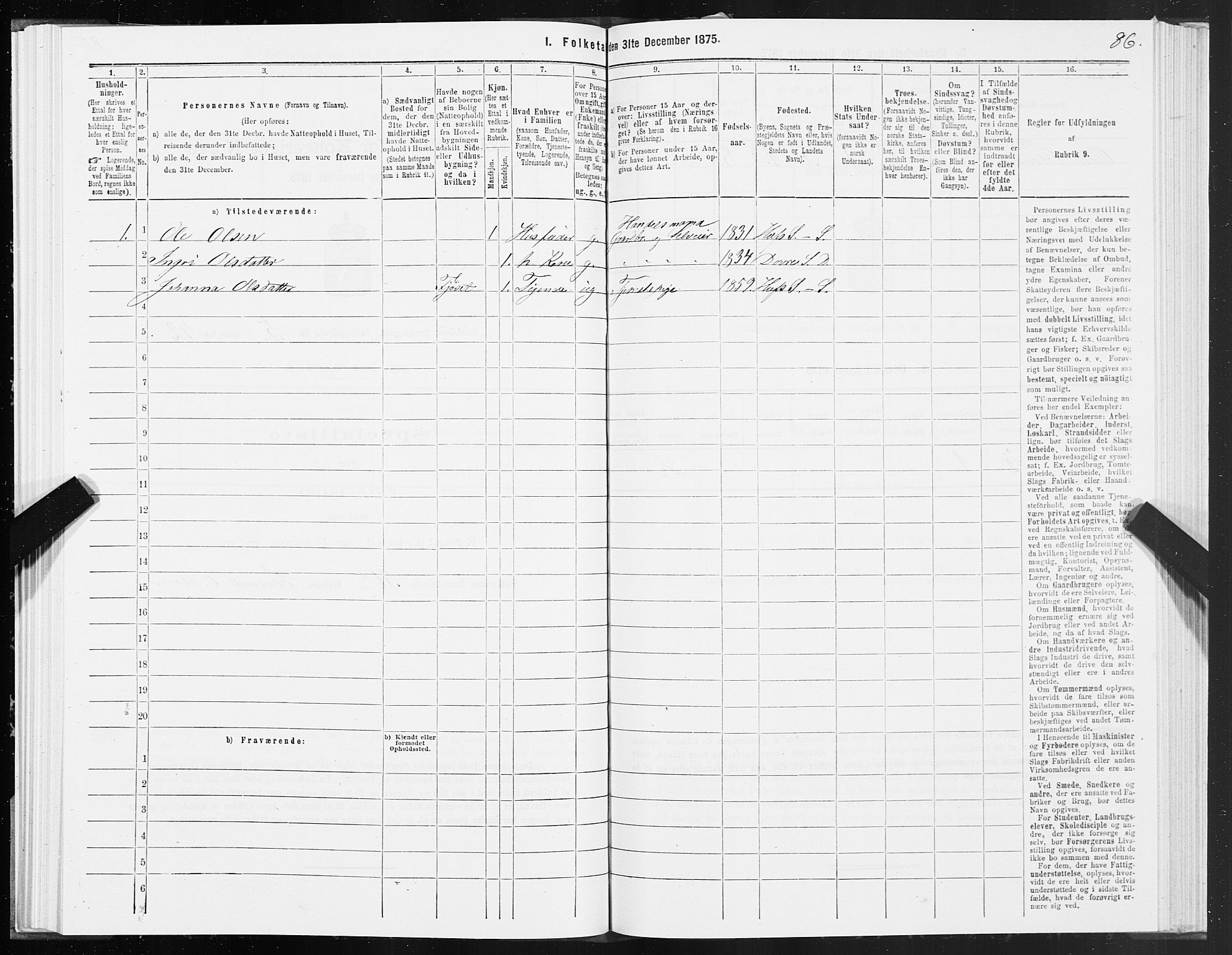SAT, 1875 census for 1563P Sunndal, 1875, p. 2086