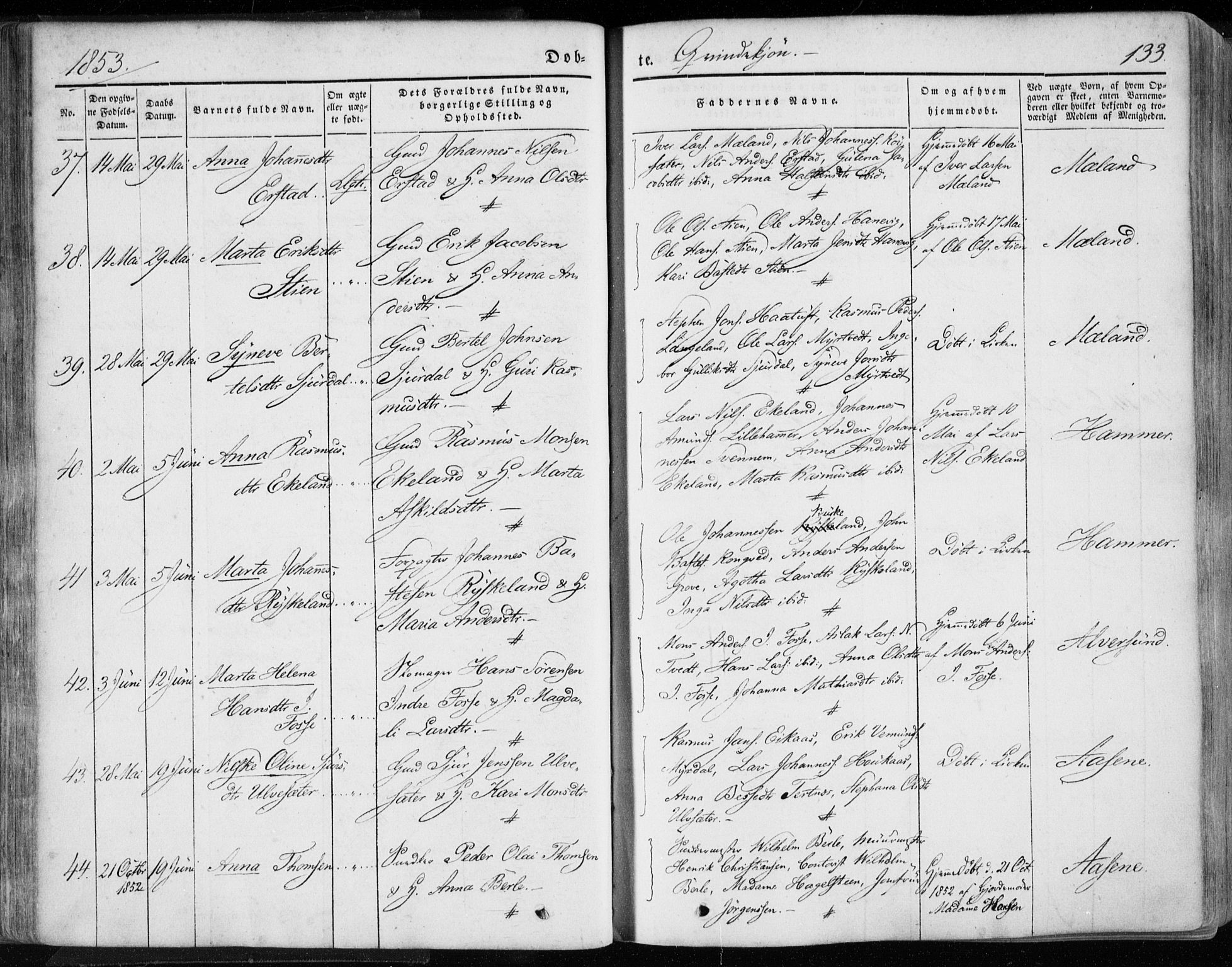 Hamre sokneprestembete, AV/SAB-A-75501/H/Ha/Haa/Haaa/L0013: Parish register (official) no. A 13, 1846-1857, p. 133