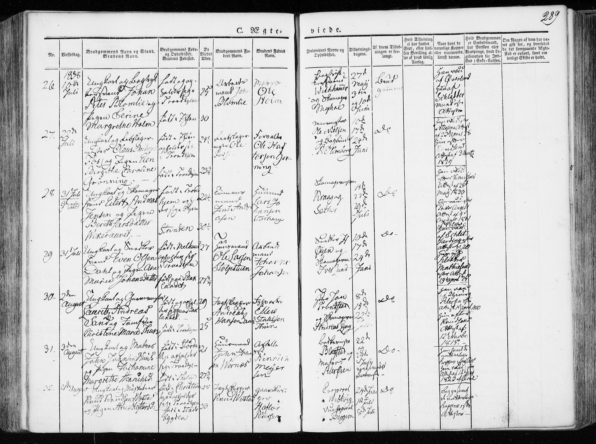 Ministerialprotokoller, klokkerbøker og fødselsregistre - Sør-Trøndelag, AV/SAT-A-1456/601/L0047: Parish register (official) no. 601A15, 1831-1839, p. 289