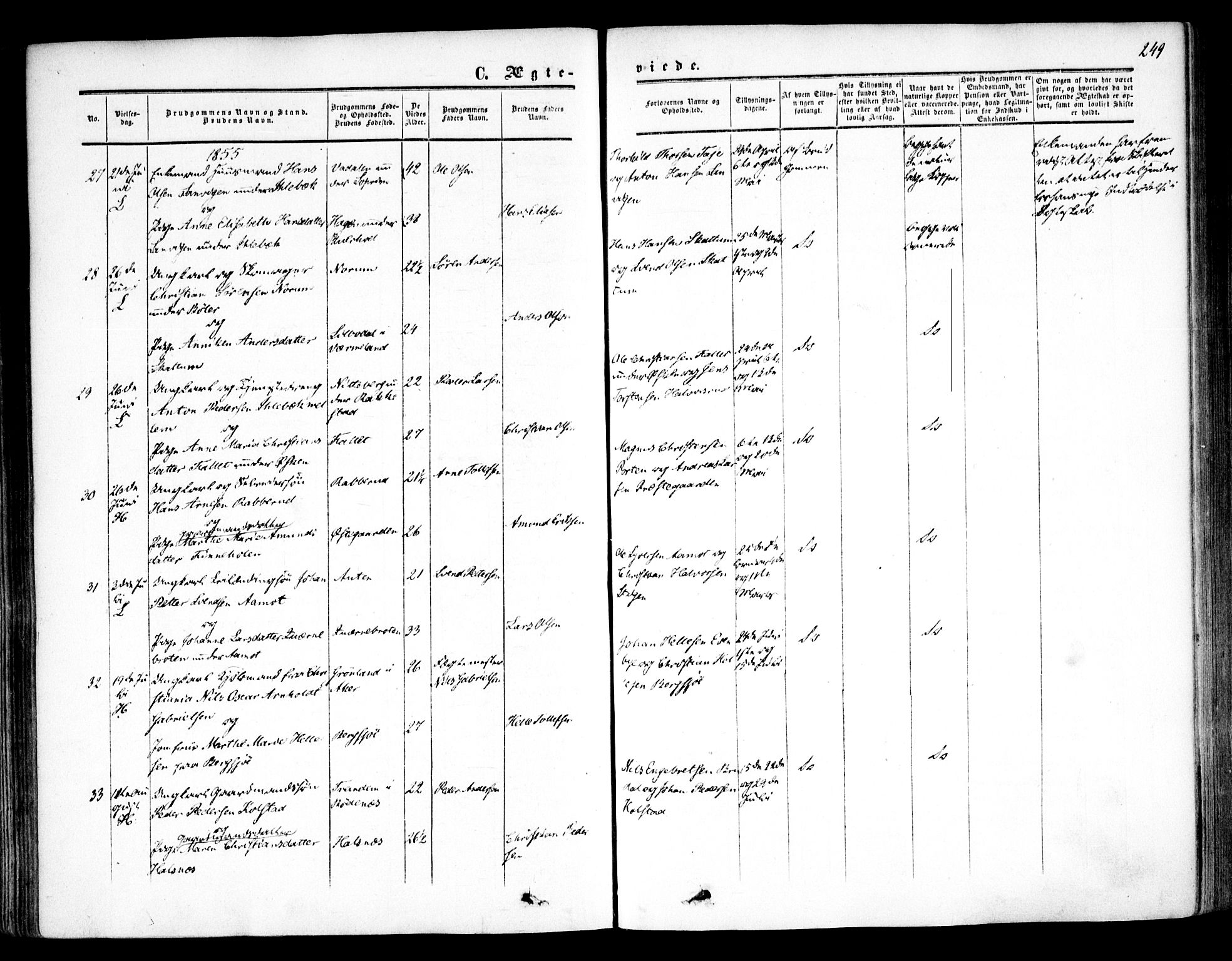 Høland prestekontor Kirkebøker, AV/SAO-A-10346a/F/Fa/L0010: Parish register (official) no. I 10, 1854-1861, p. 249