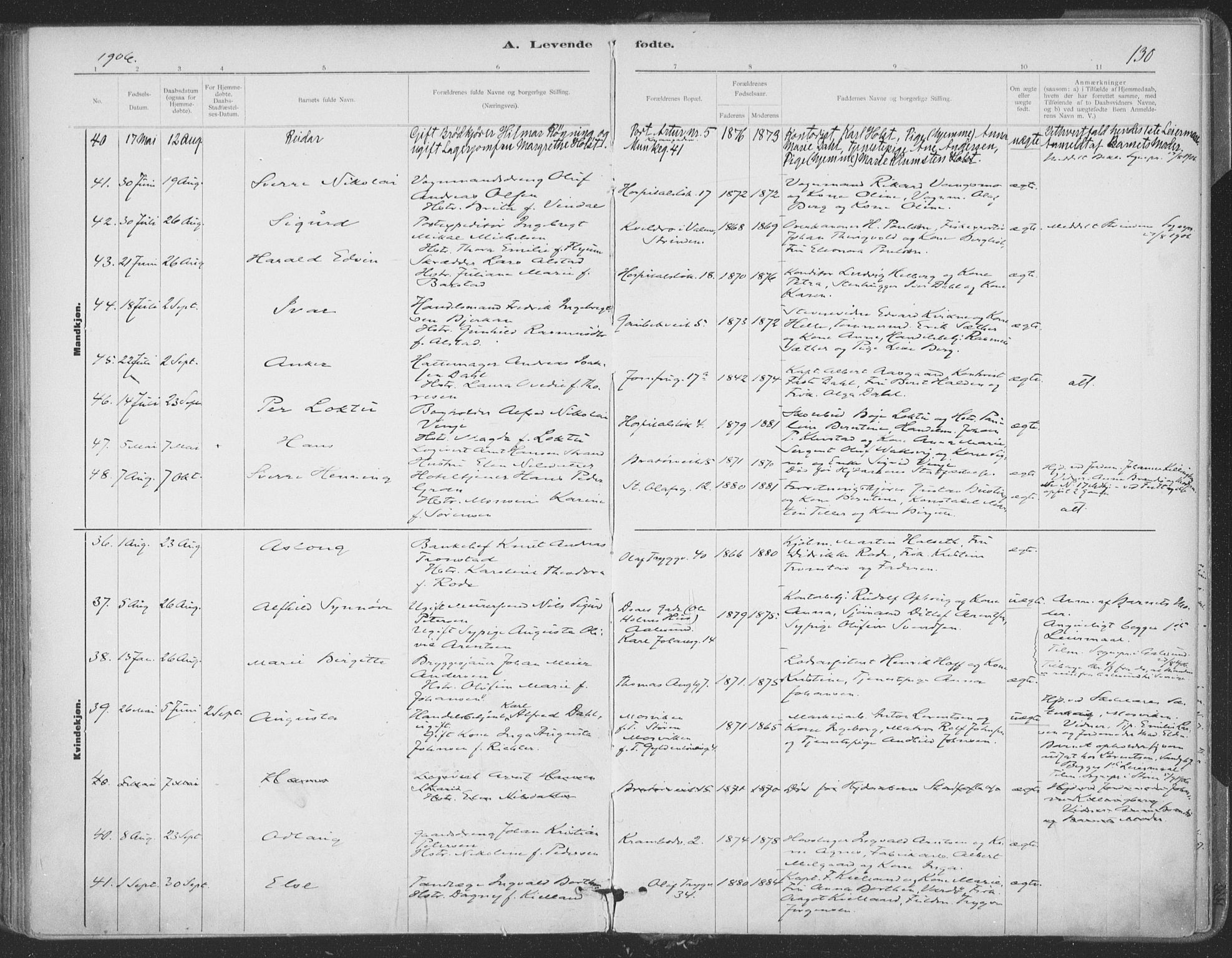 Ministerialprotokoller, klokkerbøker og fødselsregistre - Sør-Trøndelag, SAT/A-1456/602/L0122: Parish register (official) no. 602A20, 1892-1908, p. 130