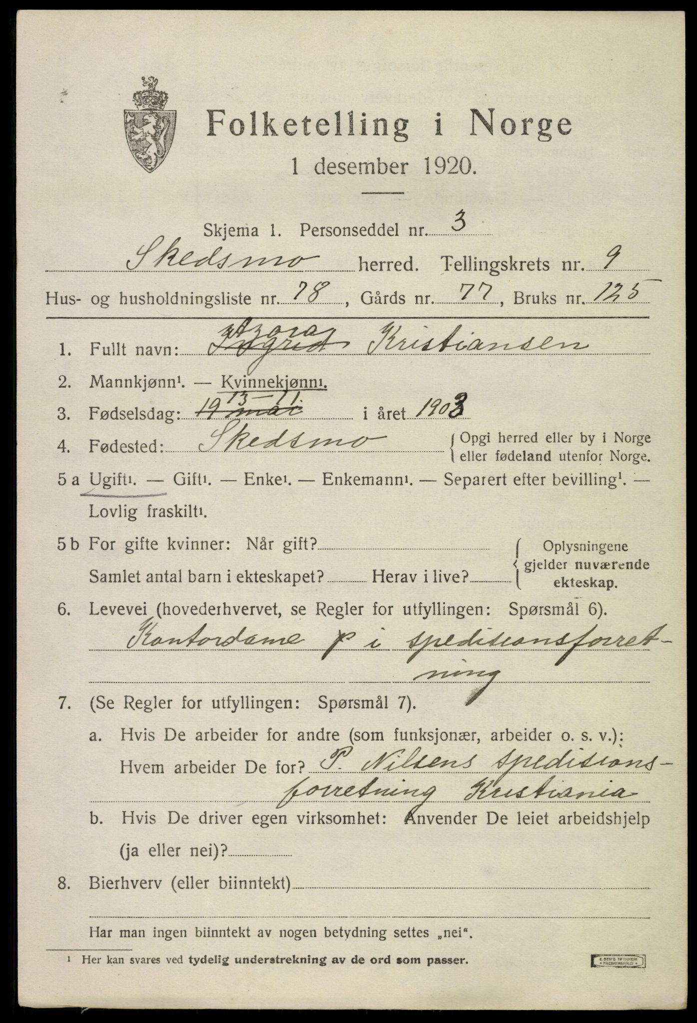 SAO, 1920 census for Skedsmo, 1920, p. 11627