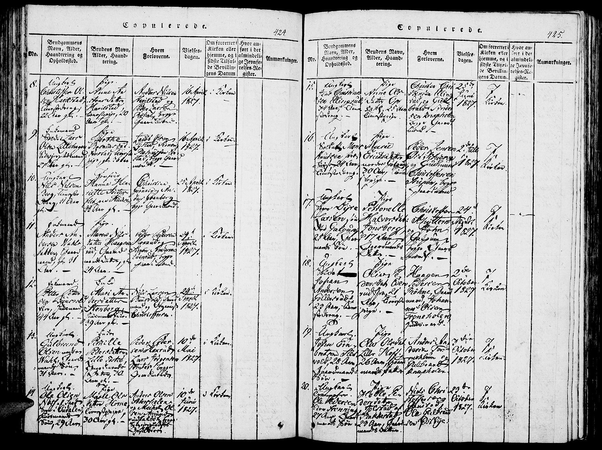 Romedal prestekontor, SAH/PREST-004/K/L0002: Parish register (official) no. 2, 1814-1828, p. 424-425