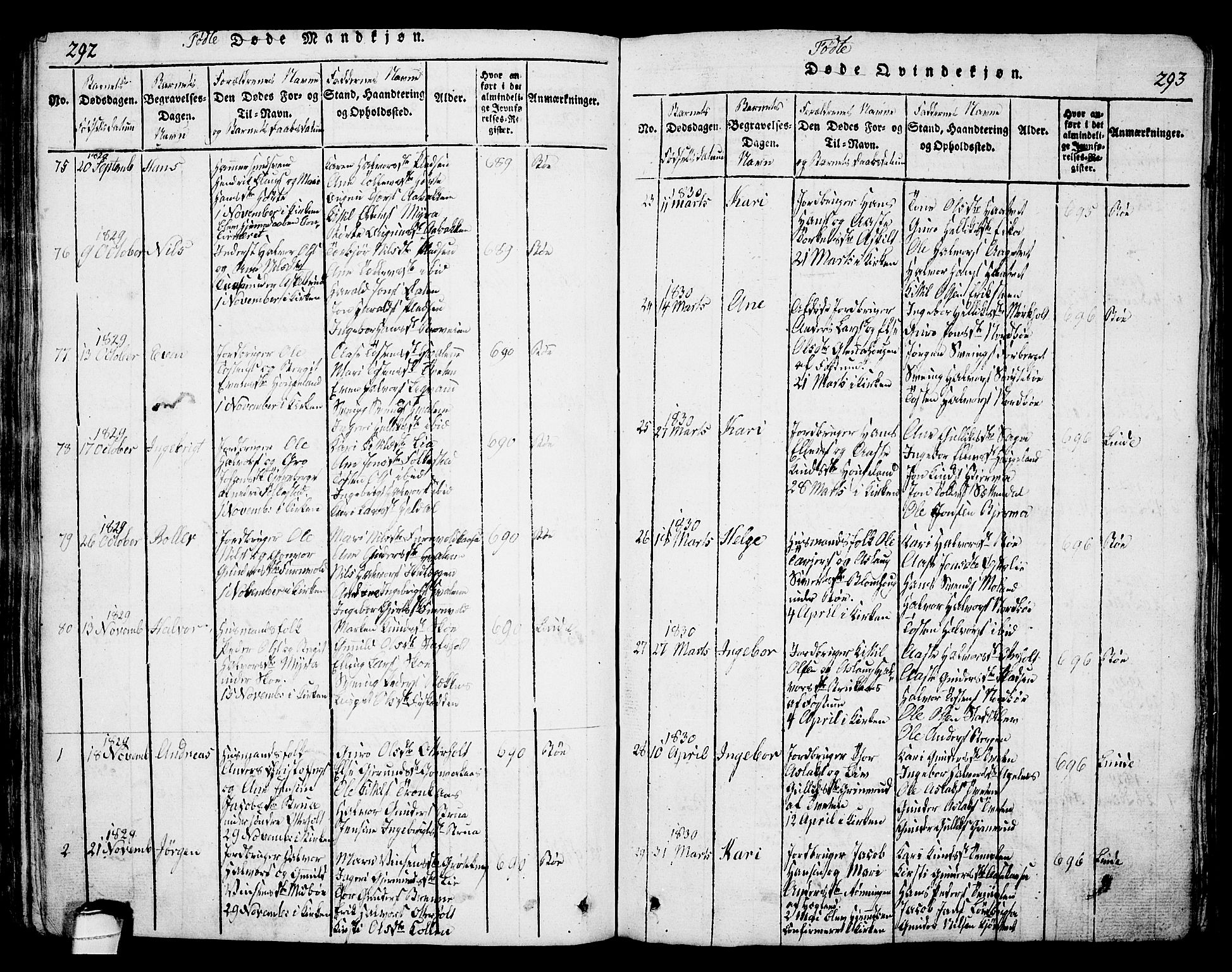 Bø kirkebøker, SAKO/A-257/G/Ga/L0001: Parish register (copy) no. 1, 1815-1831, p. 292-293