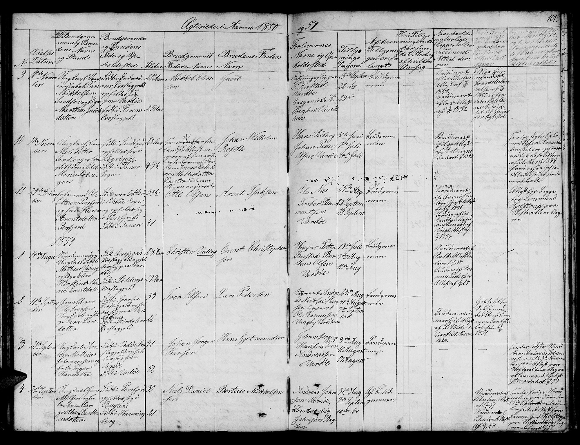 Vardø sokneprestkontor, SATØ/S-1332/H/Hb/L0001klokker: Parish register (copy) no. 1, 1844-1861, p. 101