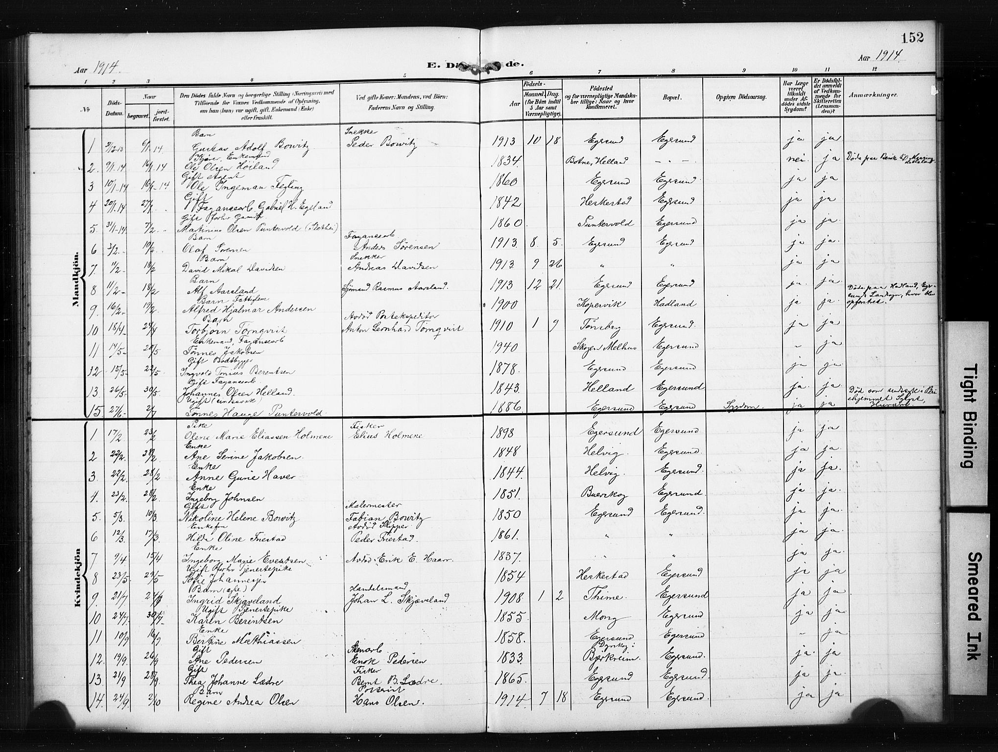 Eigersund sokneprestkontor, AV/SAST-A-101807/001/30/30BB/L0012: Parish register (copy) no. B 12, 1908-1930, p. 152