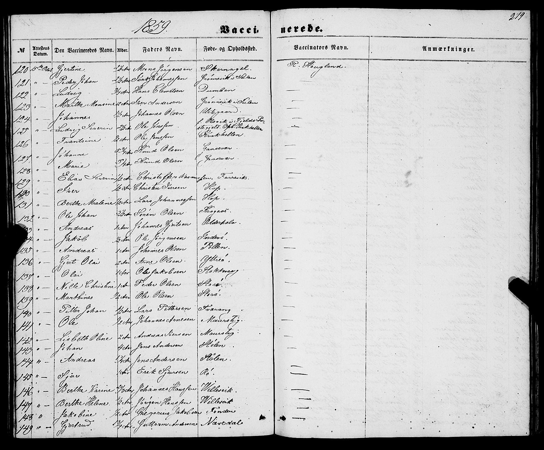 Gulen sokneprestembete, AV/SAB-A-80201/H/Haa/Haaa/L0022: Parish register (official) no. A 22, 1859-1869, p. 279